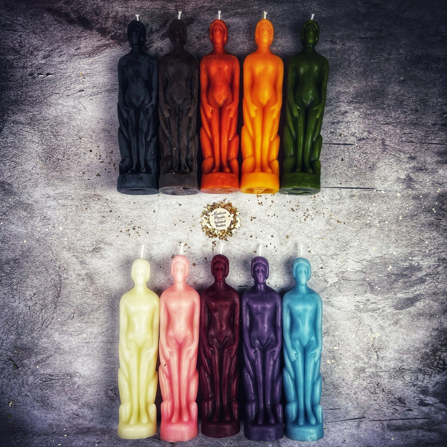 Beeswax human figural spell candle for empowerment and intention magic, yellow beeswax candle by Parlour of Wonders.