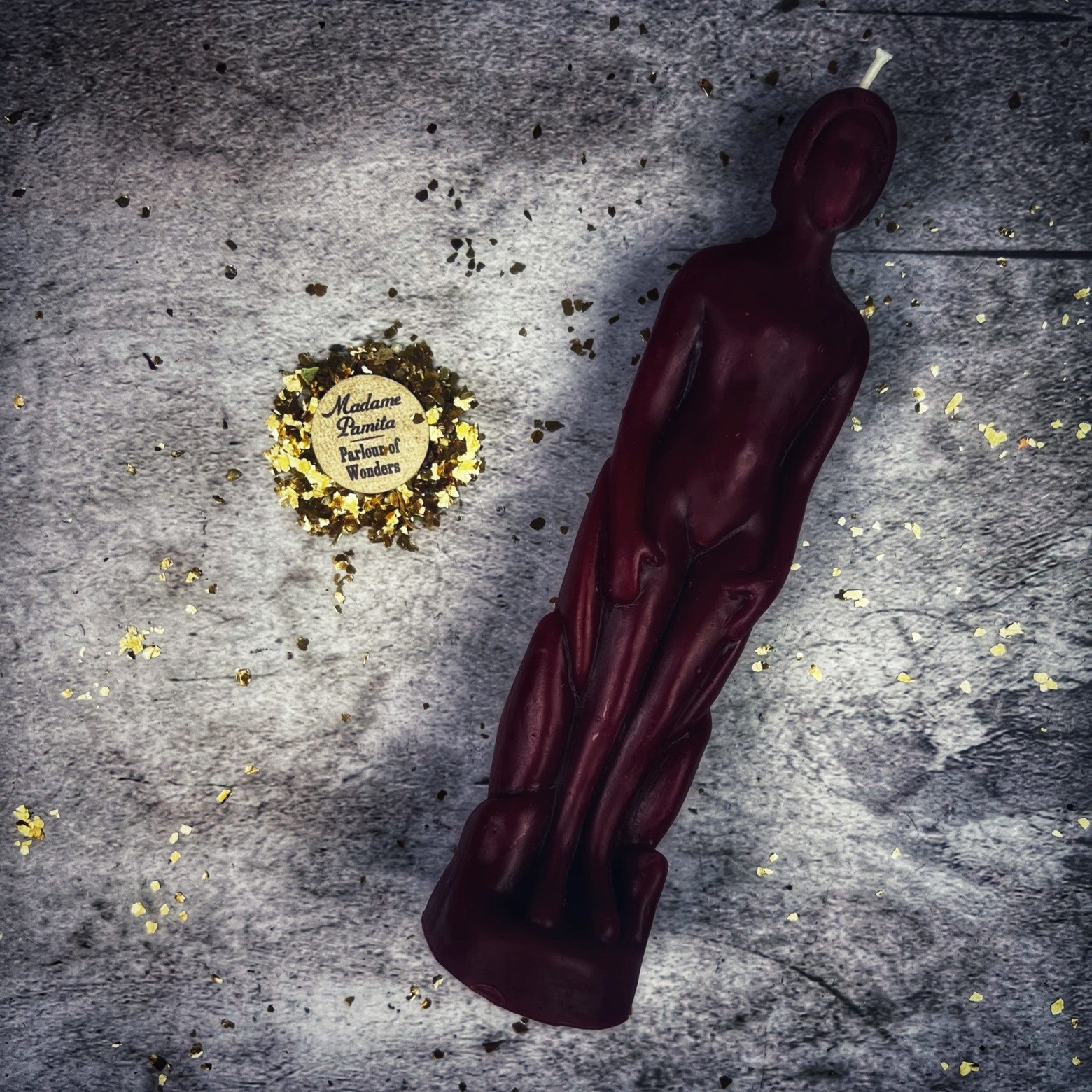 Beeswax human figural spell candle for empowerment and intention magic, yellow beeswax, from Parlour of Wonders.