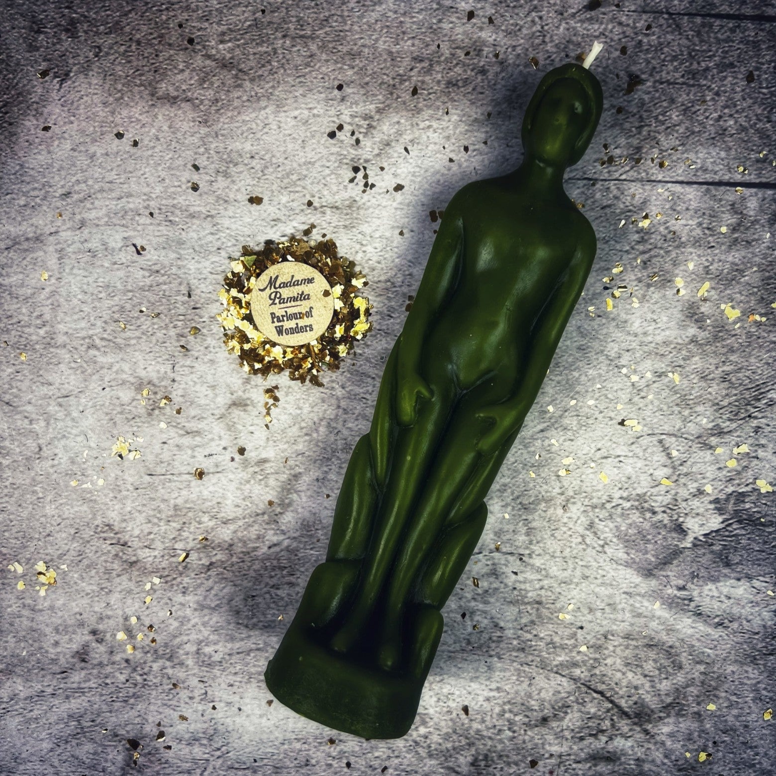 Beeswax human figural spell candle by Parlour of Wonders, yellow for success, personal empowerment, and intention magic.