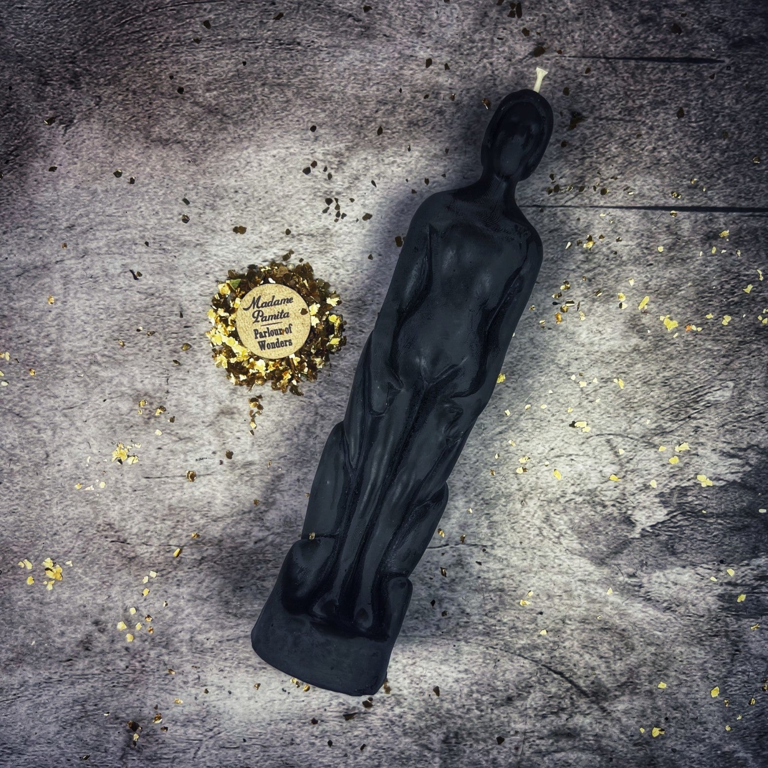Beeswax human figural spell candle by Parlour of Wonders, yellow wax, designed for personal empowerment and intention magic.