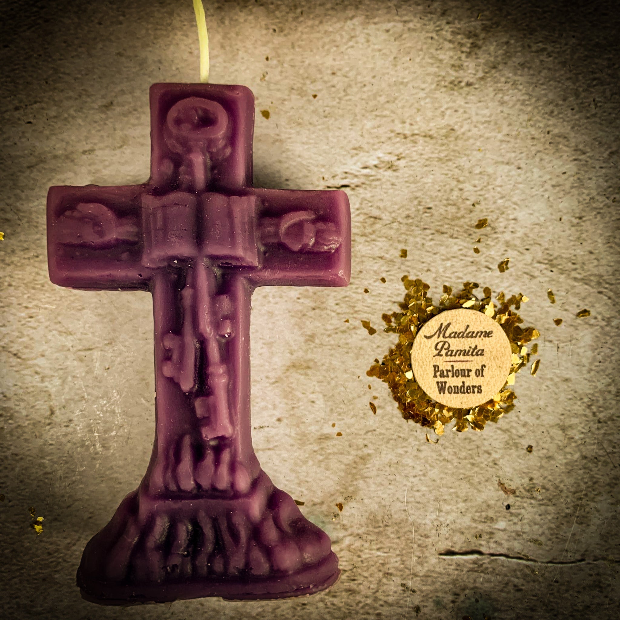 Yellow beeswax uncrossing spell candle by Parlour of Wonders, used to remove hexes, curses, and jinxes in spiritual rituals.