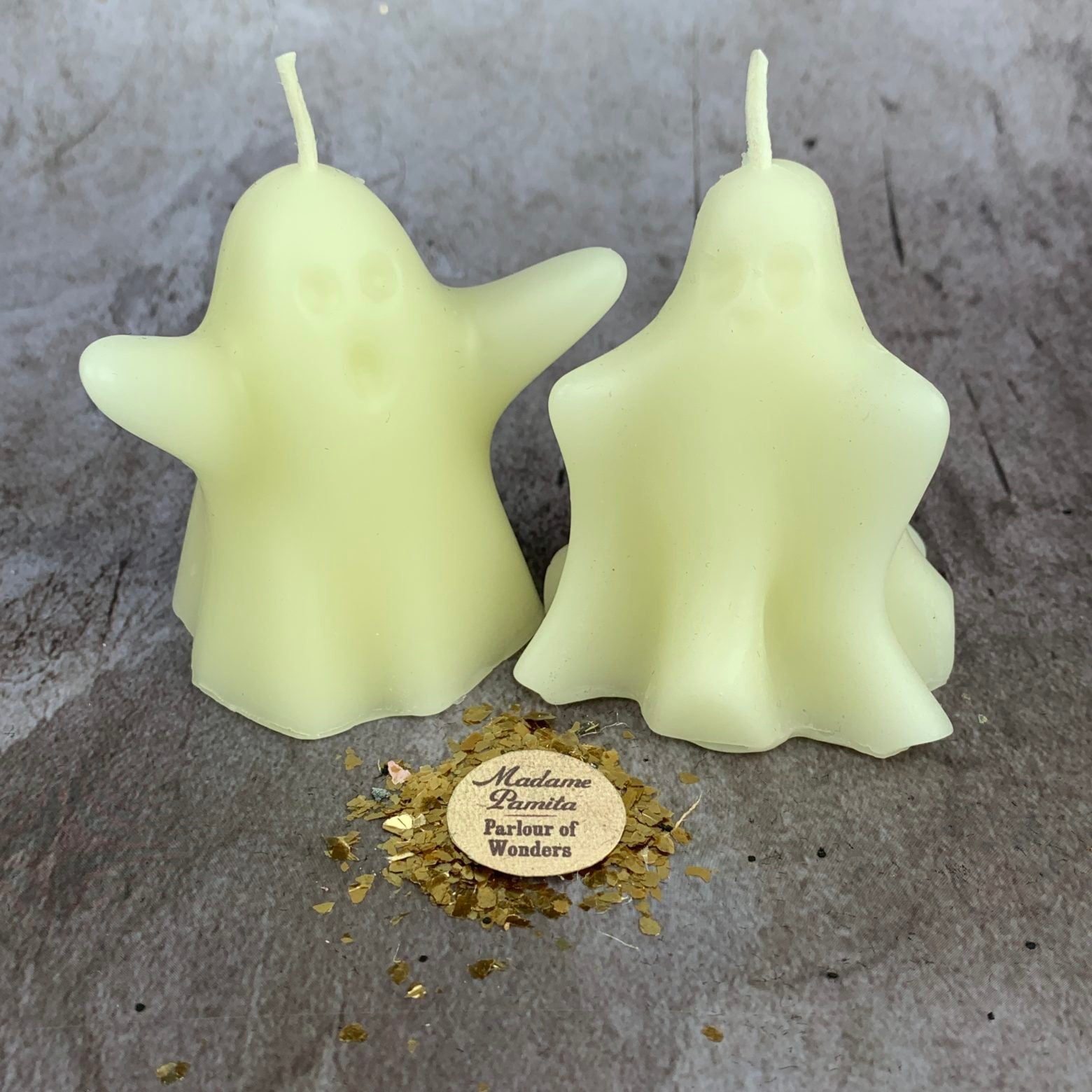 Yellow beeswax wishing ghost candles from Parlour of Wonders, spirit guide and ancestor magic spell candle set.