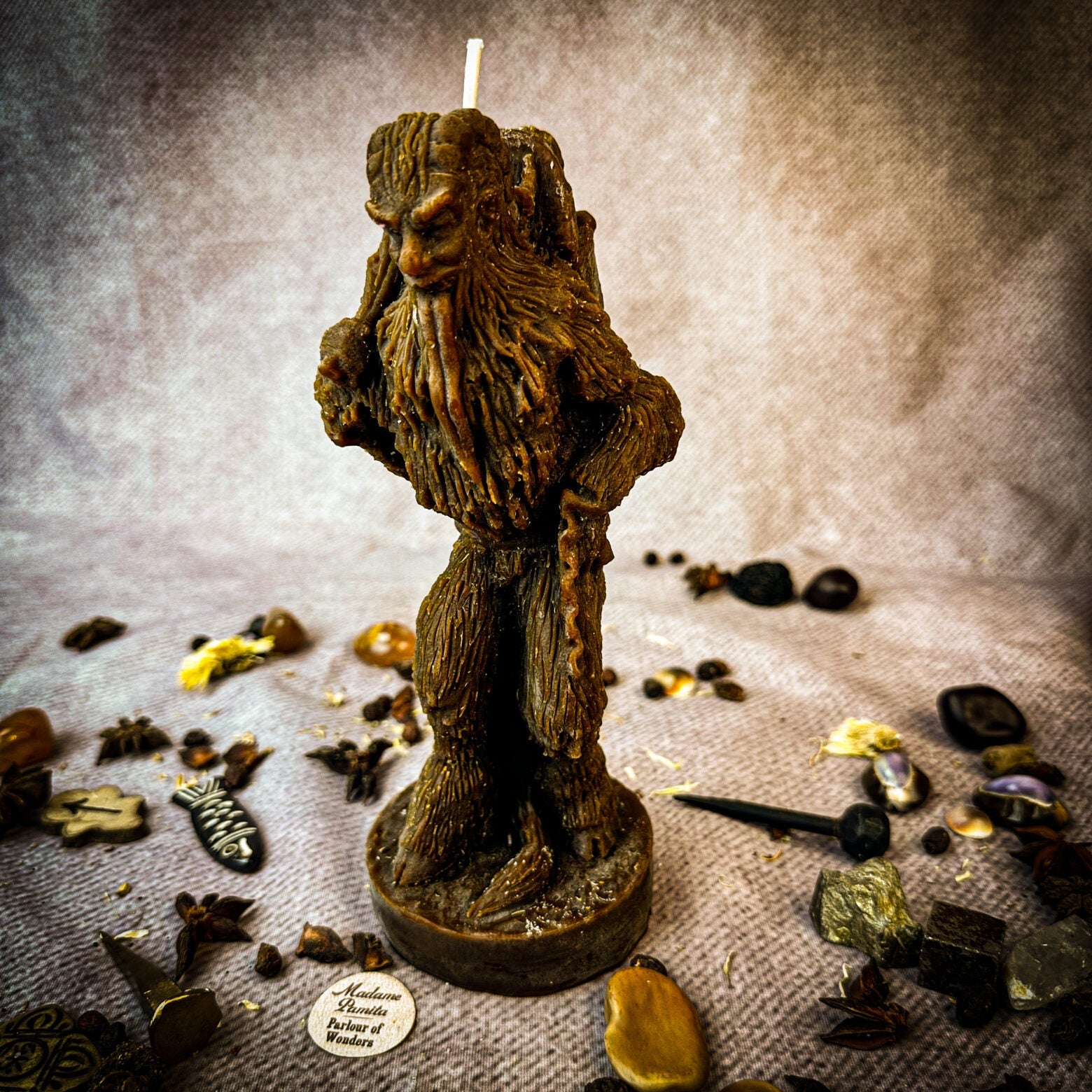Parlour of Wonders Krampus Better Behavior Candle Spell Kit with black candles and ritual accessories for spell casting.