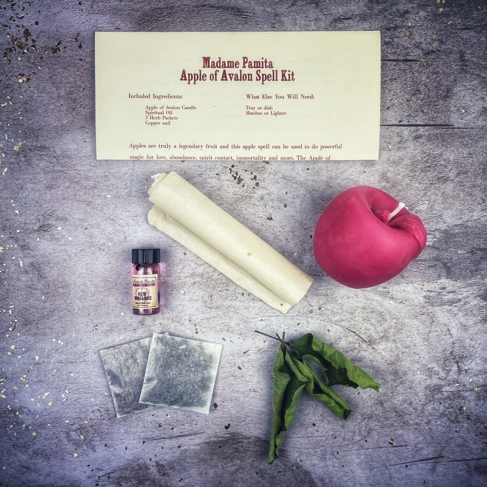 Apple of Avalon Candle Spell Kit by Parlour of Wonders, includes black candles and magical tools for love, abundance, and ancient magic spells.