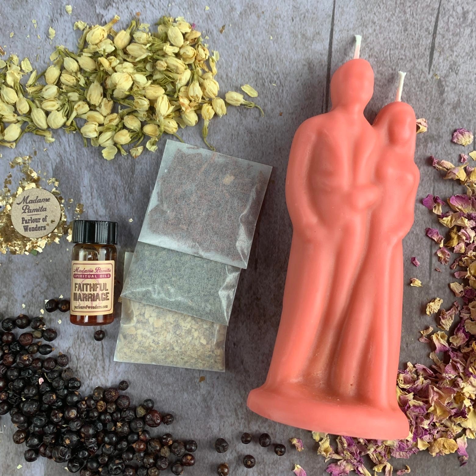 Parlour of Wonders Happy Marriage Candle Spell Kit with black candles for commitment and union magic.