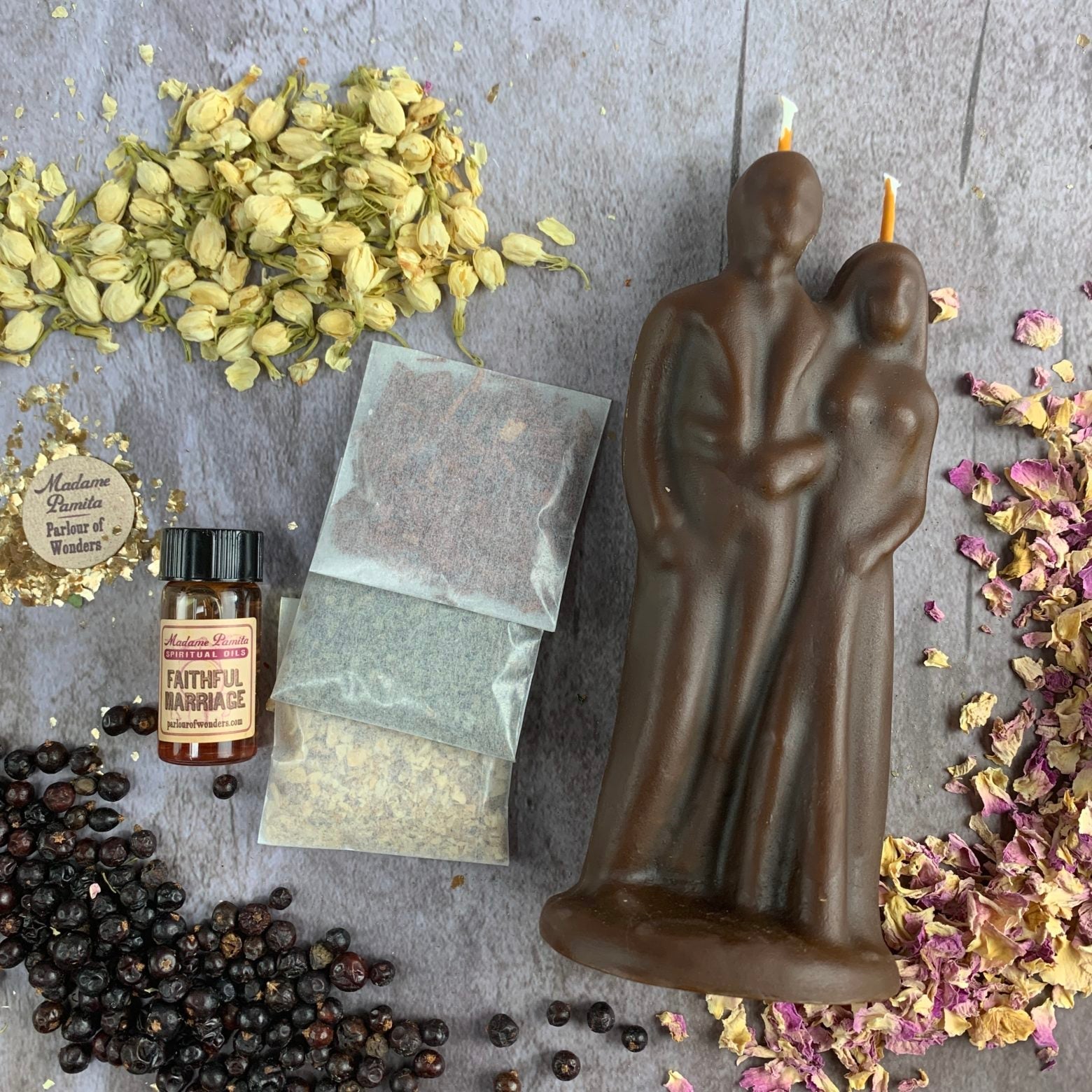 Parlour of Wonders Happy Marriage Candle Spell Kit with black candles for commitment and union rituals.