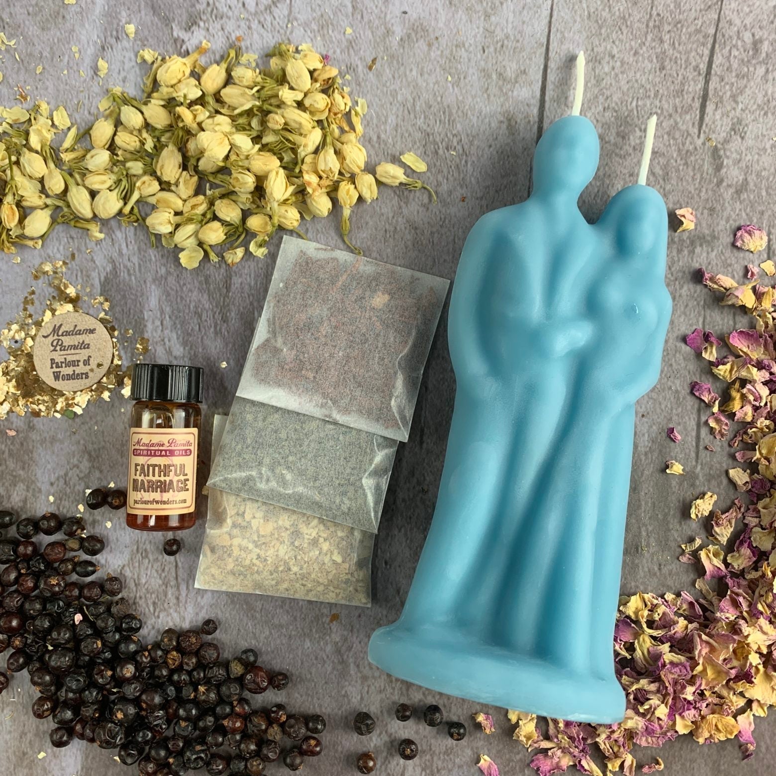 Black Candle Spell Kit for happy marriage and commitment by Parlour of Wonders, includes candles for union and love spells.