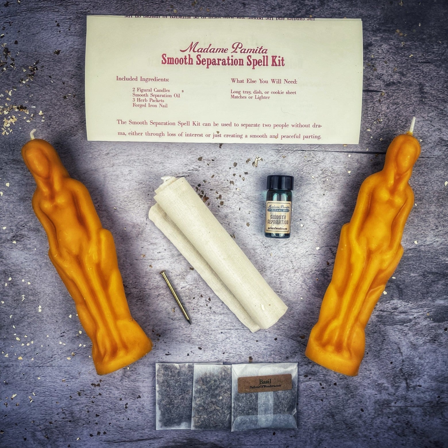 Smooth Separation Candle Spell Kit by Parlour of Wonders, featuring black candles for peaceful parting between women.