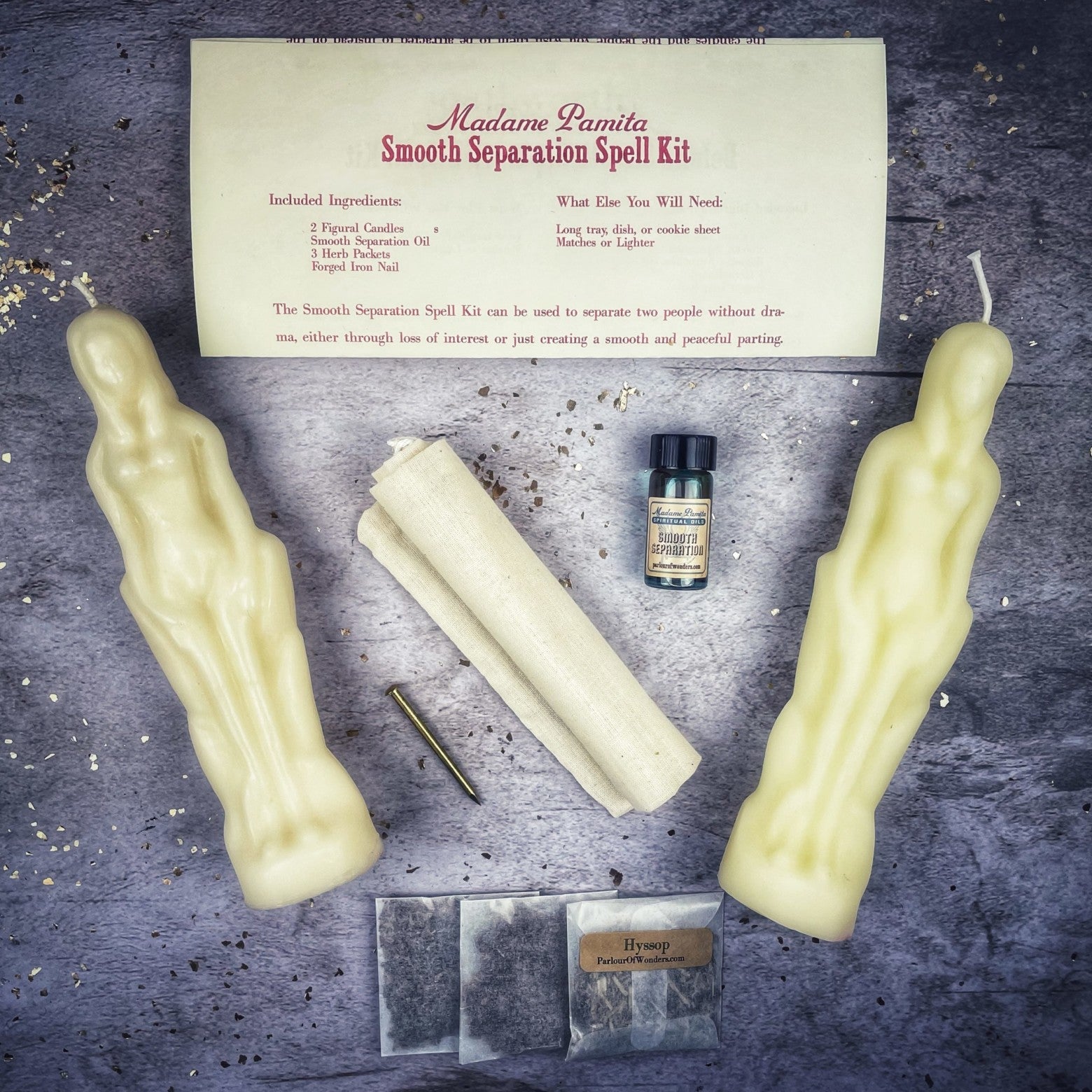 Black Candle Spell Kit for peaceful parting, includes candles for smooth separation, designed by Parlour of Wonders.