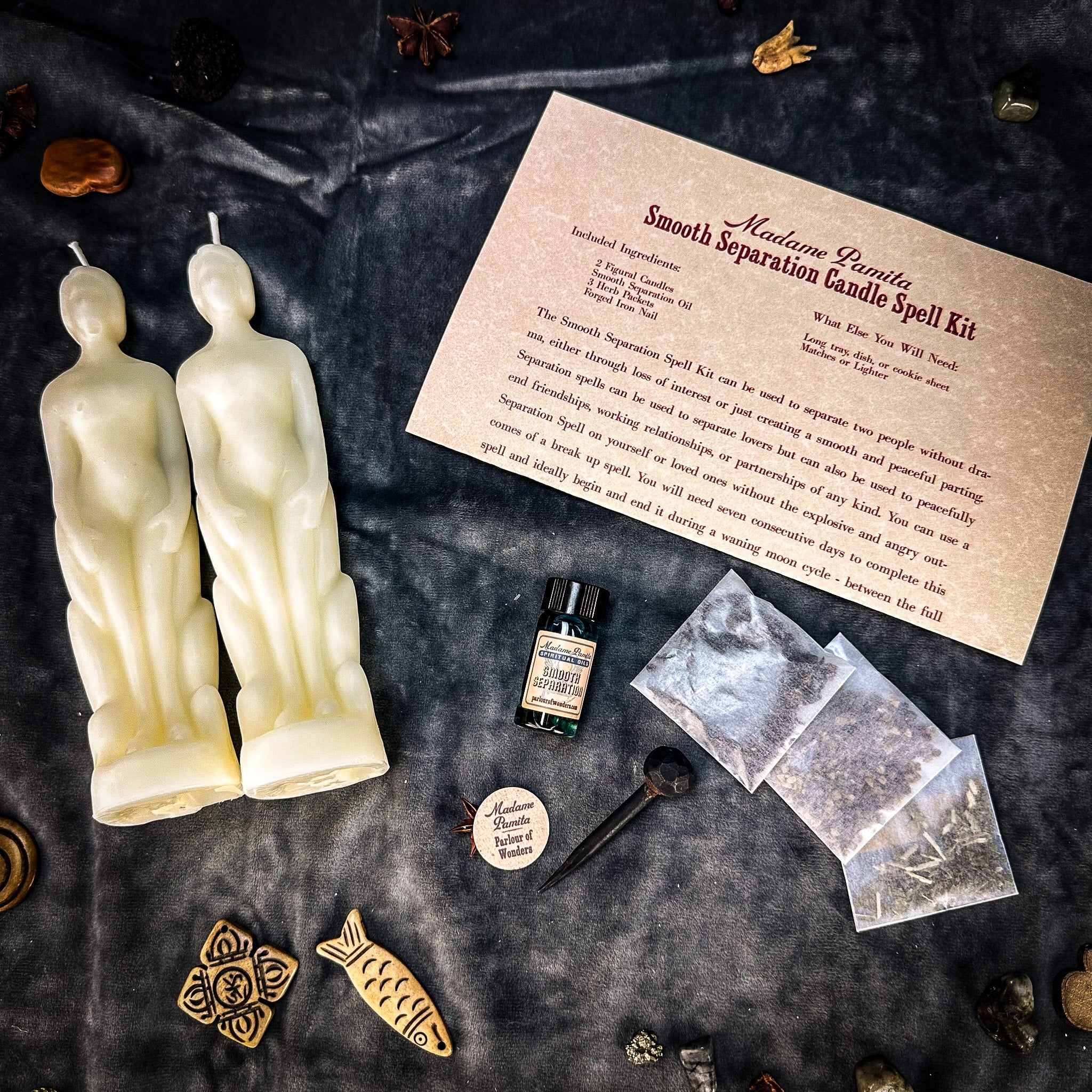 Parlour of Wonders Candle Spell Kit with black candles for peaceful separation and human-to-human parting rituals.