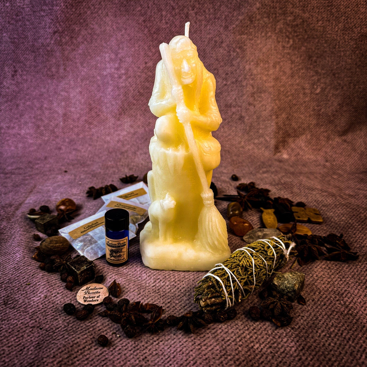 Parlour of Wonders Blessings of Baba Yaga Candle Spell Kit with black candles for wisdom and protection.