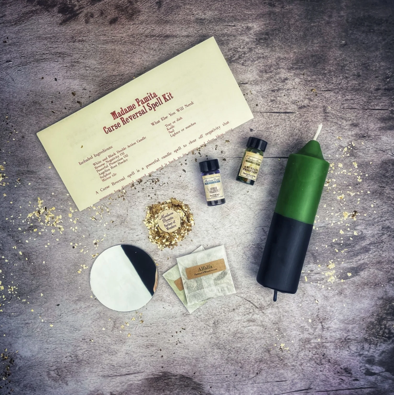 Parlour of Wonders Curse Reversal Candle Spell Kit with blue candles for breaking curses and sending negativity back.