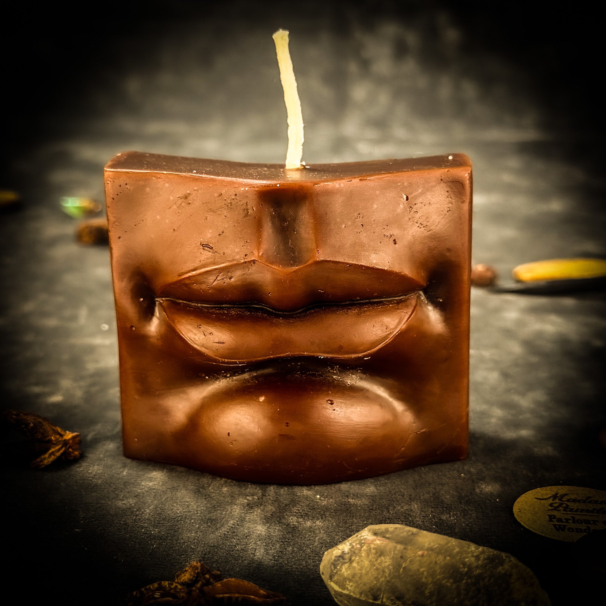 Blue Ex-Voto Mouth Candle Spell Kit by Parlour of Wonders for communication and healing magic, includes candles and ritual tools.