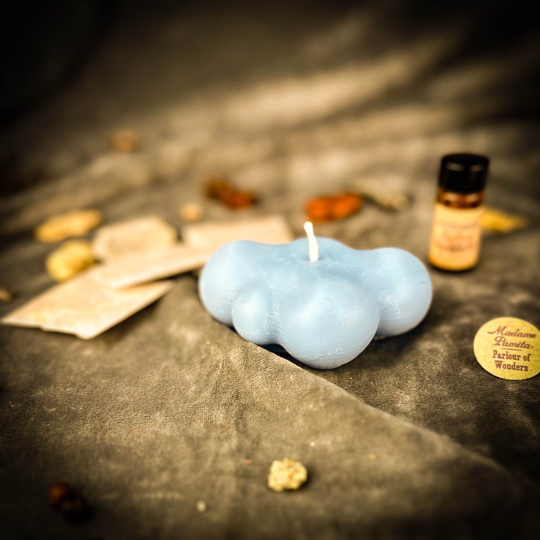Blue Dreamy Cloud Candle Spell Kit by Parlour of Wonders for sleep, relaxation, and dreamwork magic.
