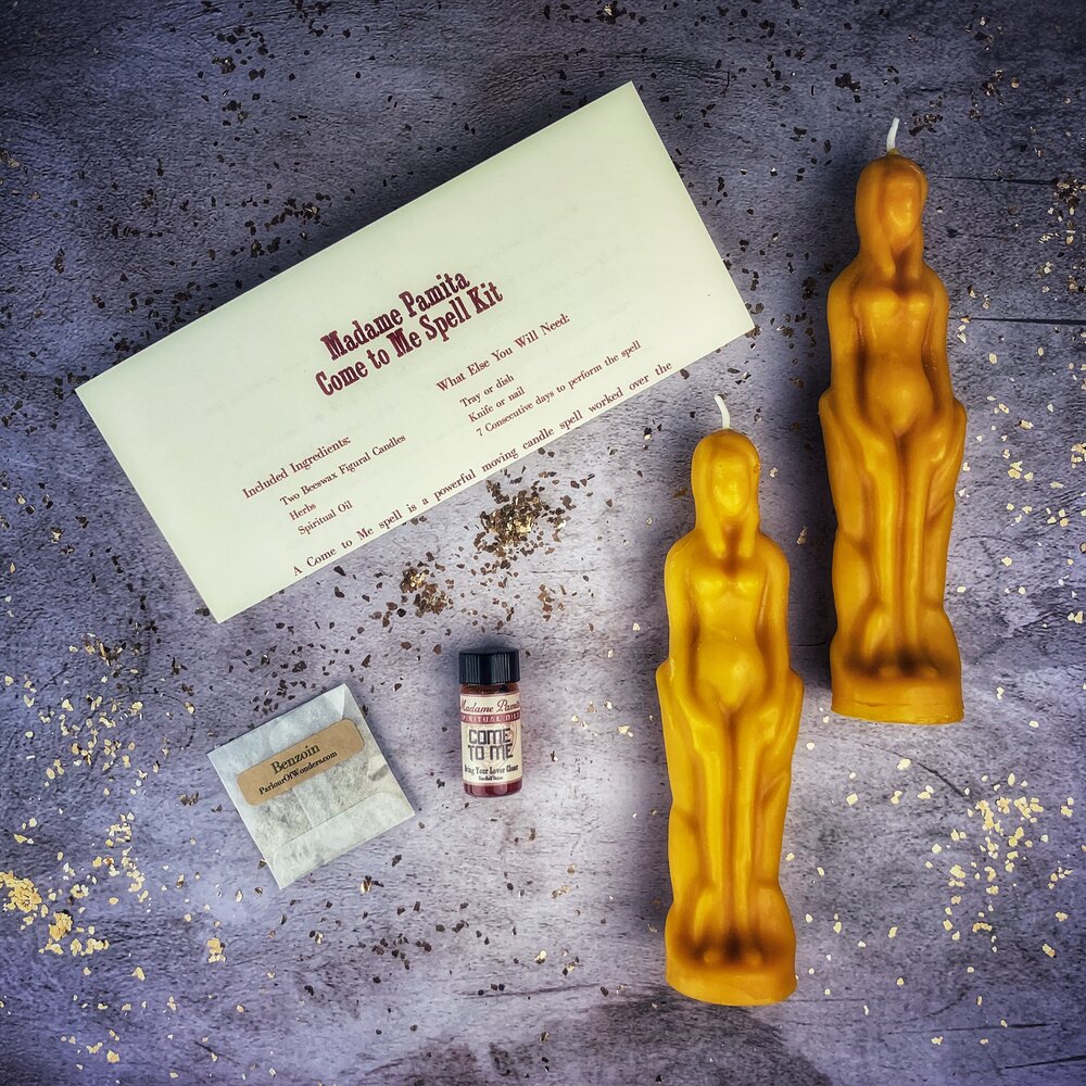 Come to Me Candle Spell Kit by Parlour of Wonders featuring brown candles for female/female love and passion attraction.