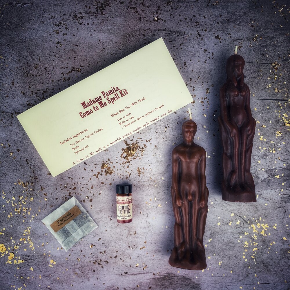 Come to Me Candle Spell Kit by Parlour of Wonders featuring brown candles for attracting love and passion.
