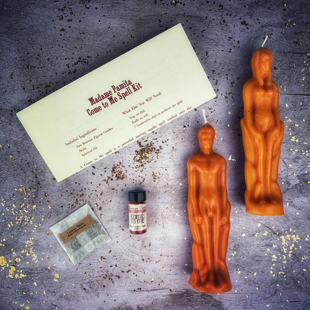 Come to Me Candle Spell Kit by Parlour of Wonders featuring brown candles for attracting love and passion.