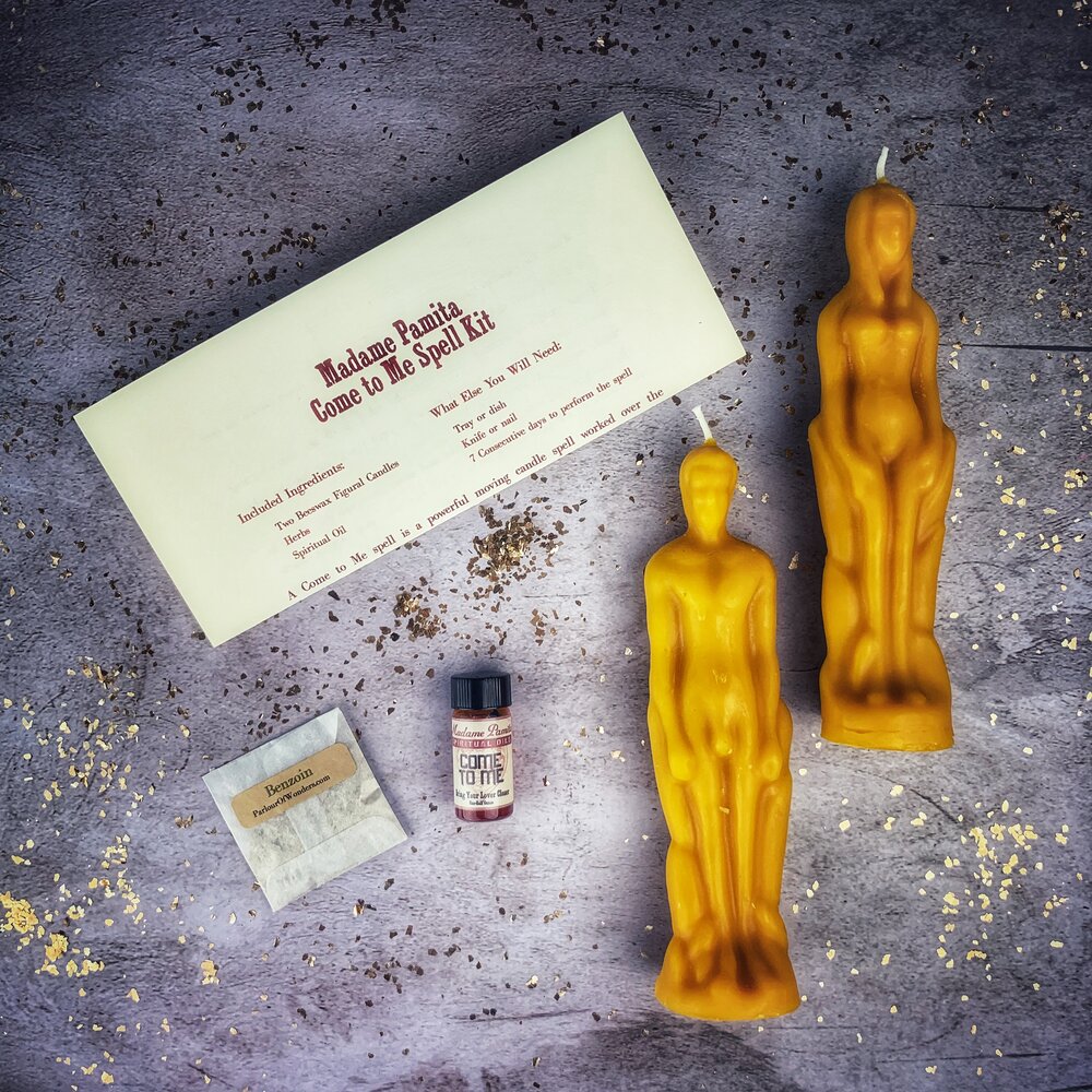 Come to Me Candle Spell Kit by Parlour of Wonders featuring brown candles for attracting love and passion.