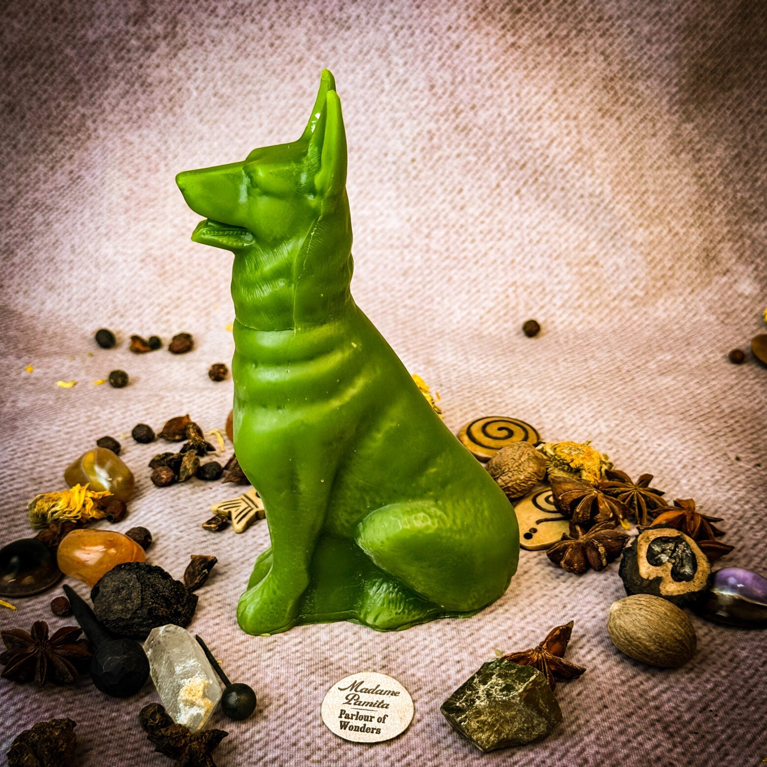 Faithful Dog Candle Spell Kit by Parlour of Wonders for loyalty and fidelity magic, featuring brown candles and spiritual tools.