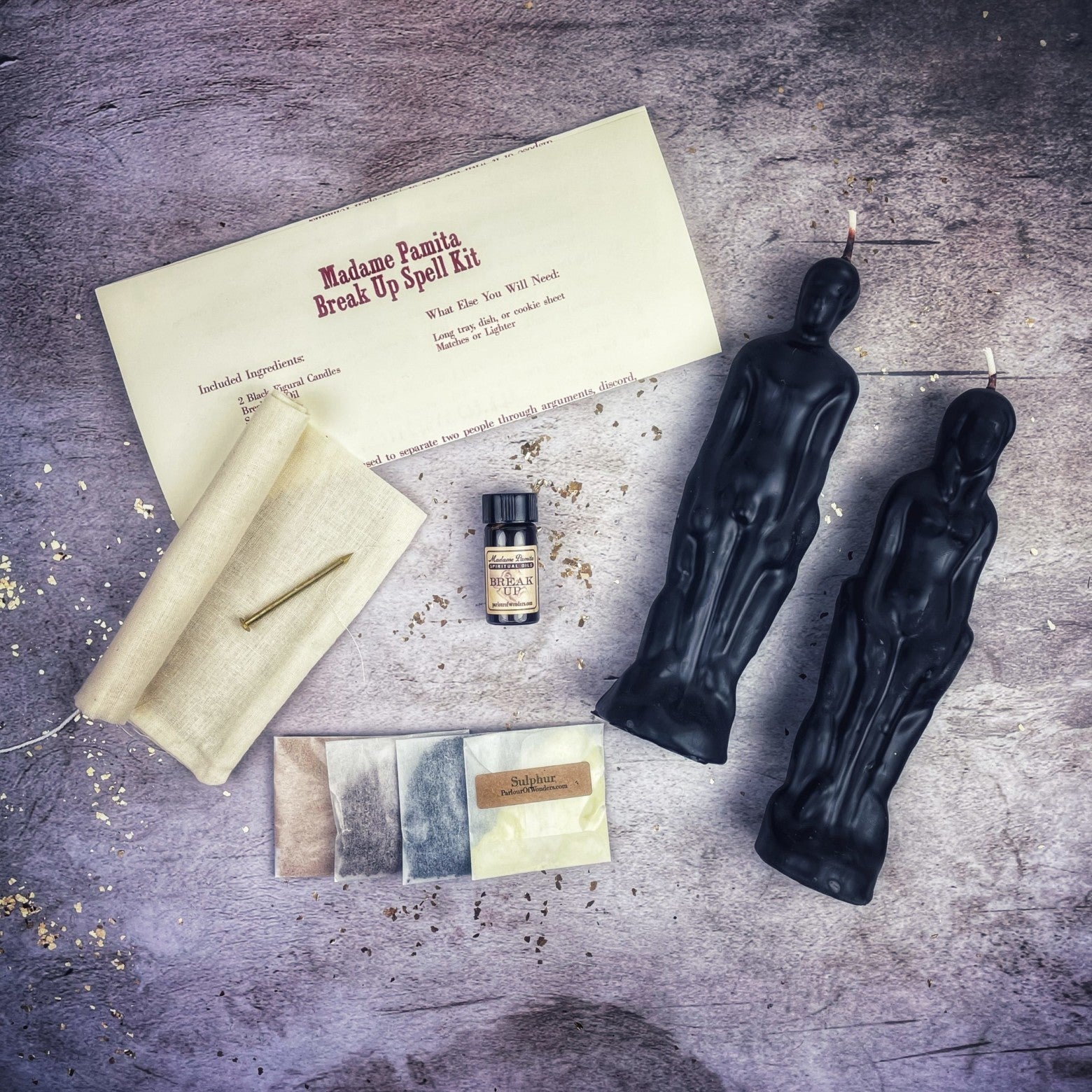 Parlour of Wonders Break Up Candle Spell Kit for ending relationships, featuring candles and tools to release partnerships.