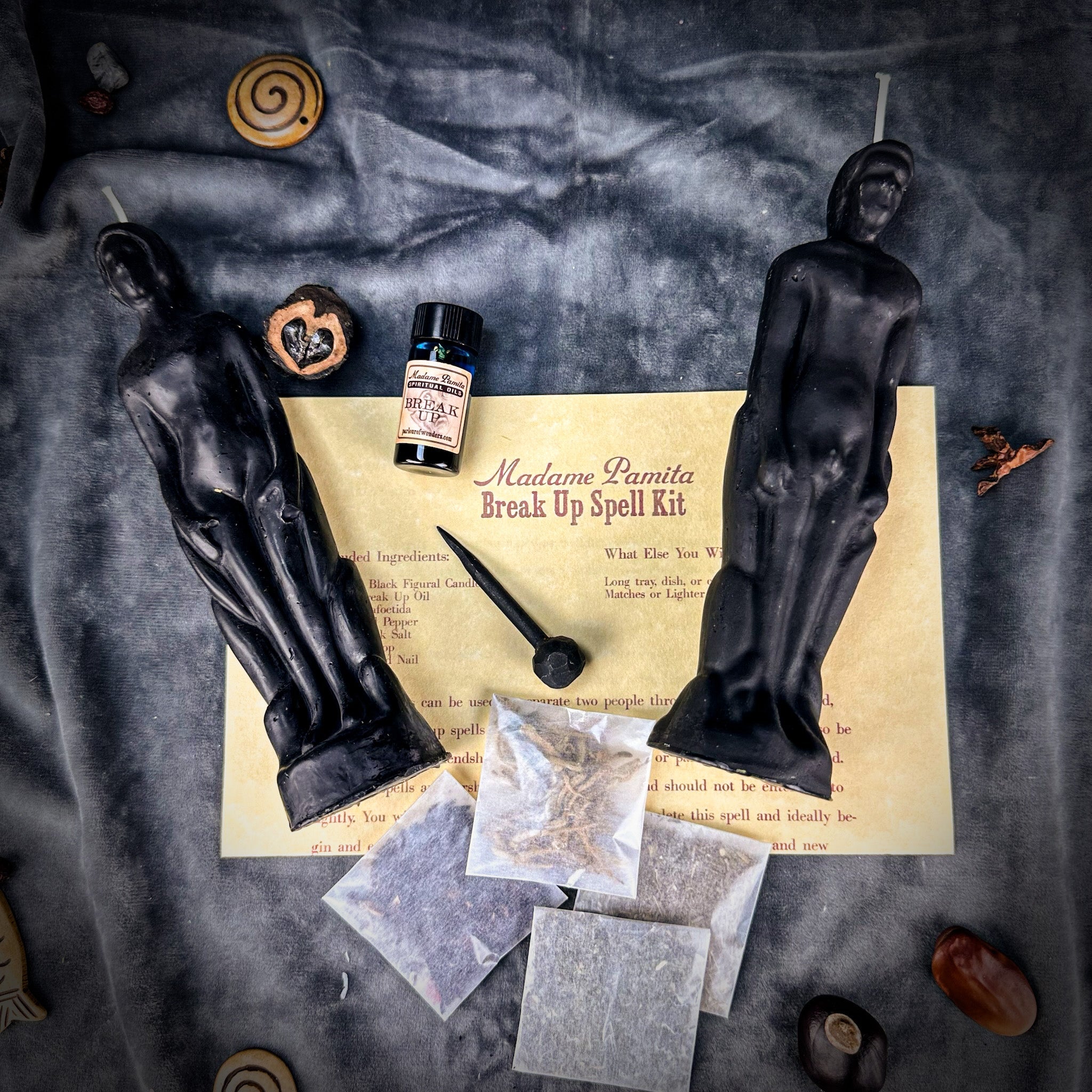 Break Up Candle Spell Kit for ending relationships, featuring a human/male candle from Parlour of Wonders.