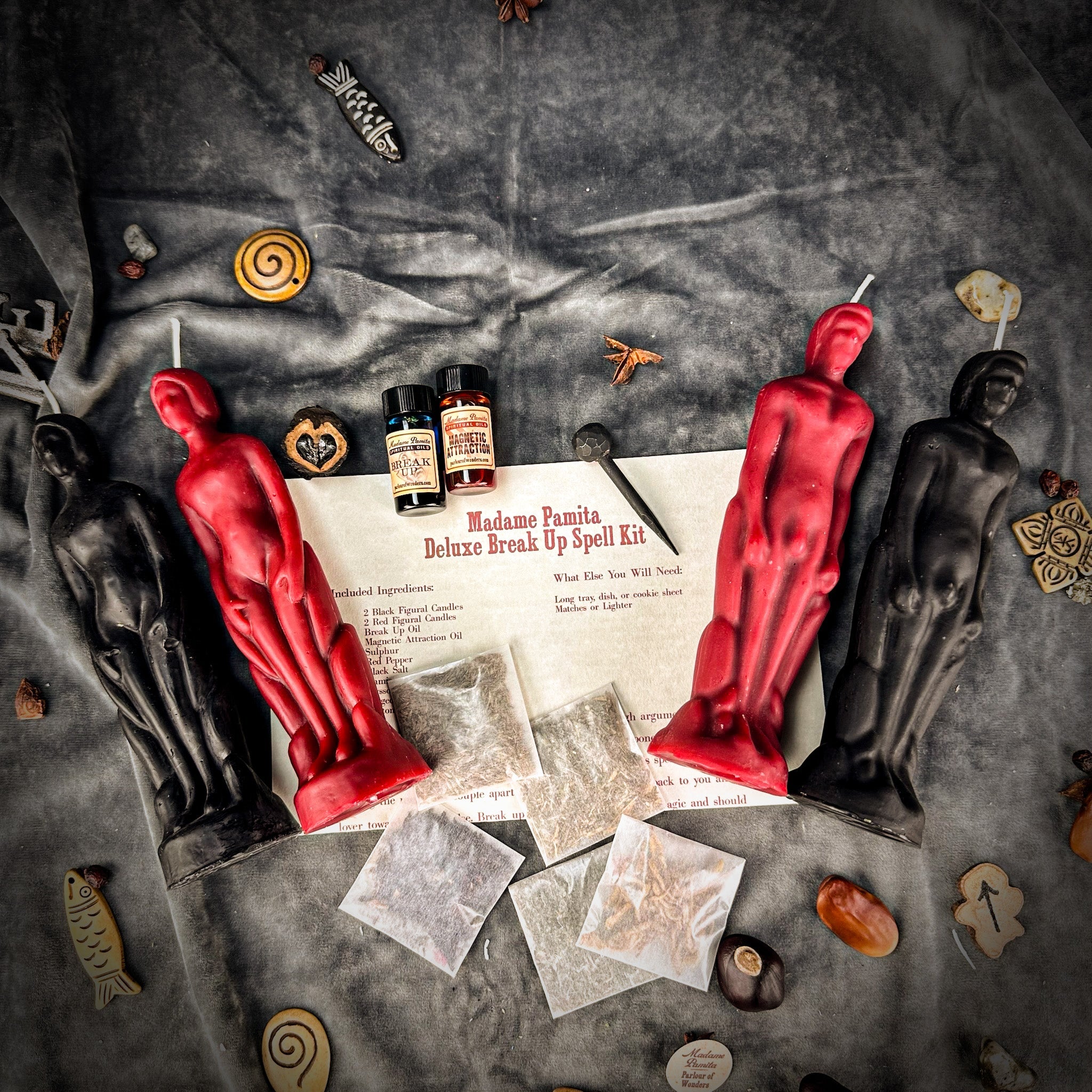 Deluxe Break Up Candle Spell Kit by Parlour of Wonders with candles and tools for separation and love direction magic.