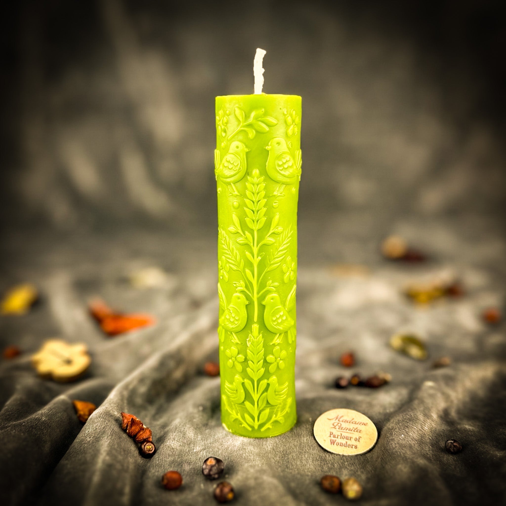 Parlour of Wonders Tree of Life Candle Spell Kit with green candles symbolizing growth and connection, arranged in a natural setting