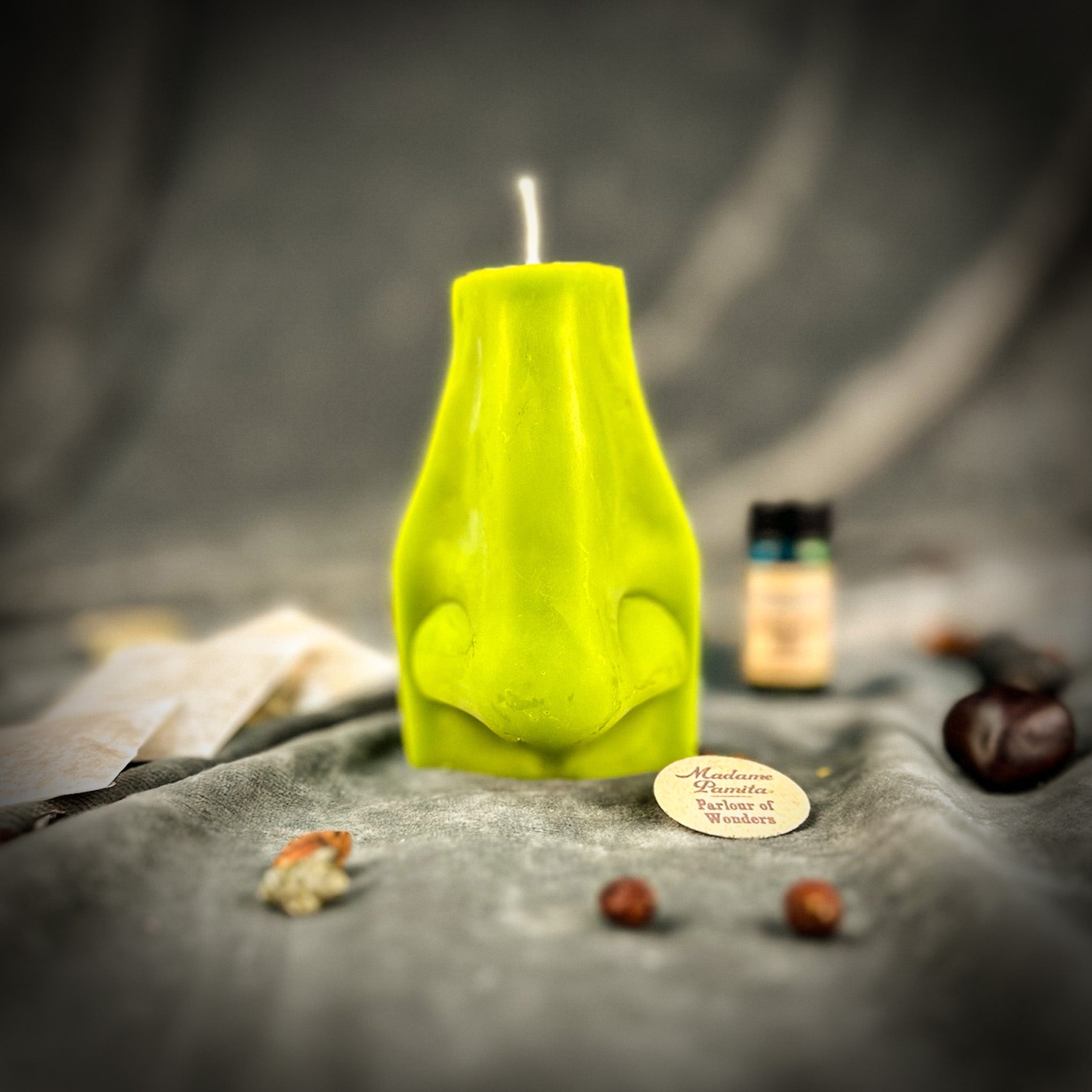 Green Ex-Voto Nose Candle Spell Kit by Parlour of Wonders for clairalience and intuitive scent magic, includes candles and ritual tools.