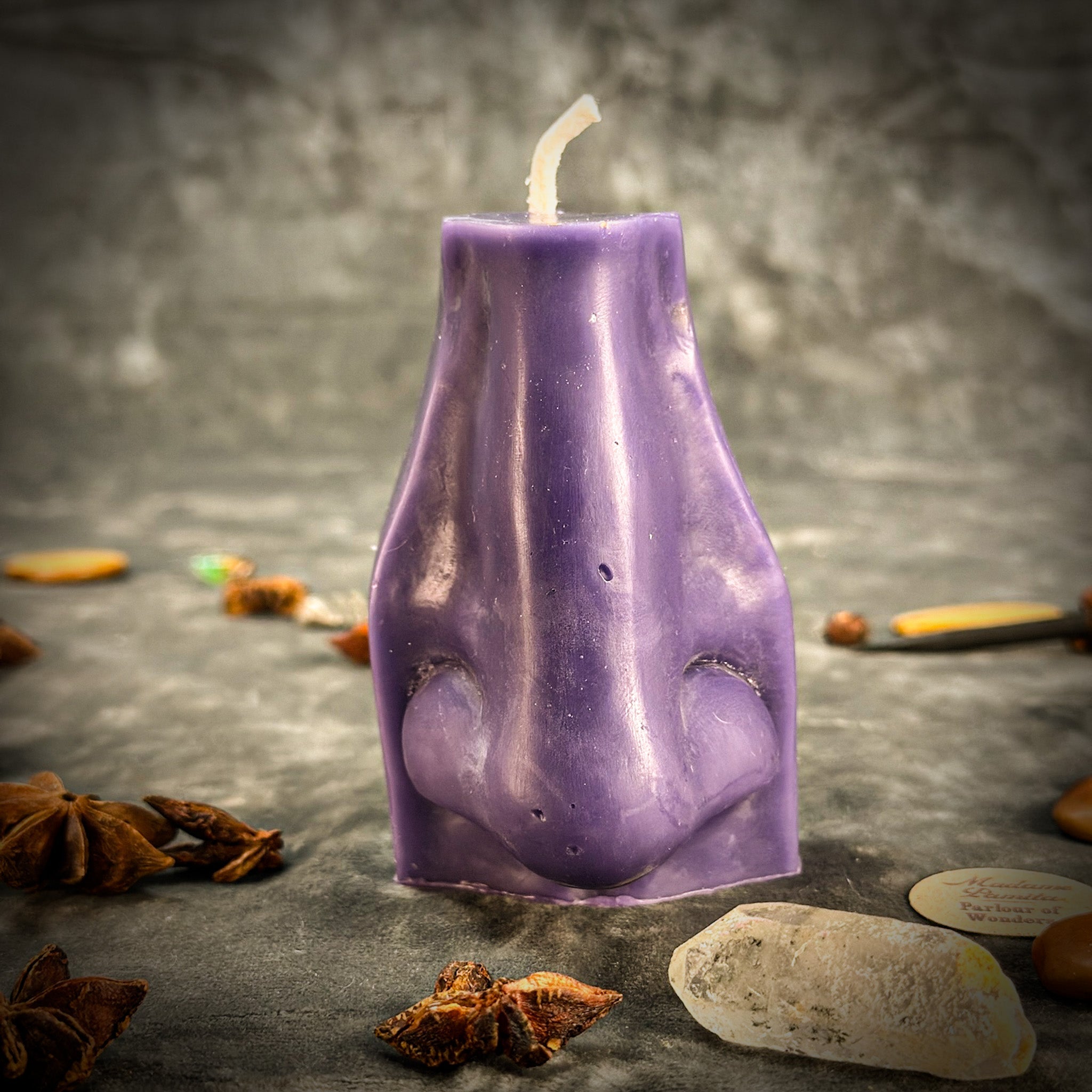 Green Ex-Voto Nose Candle Spell Kit by Parlour of Wonders with herbs and wax for clairalience and intuitive scent magic.