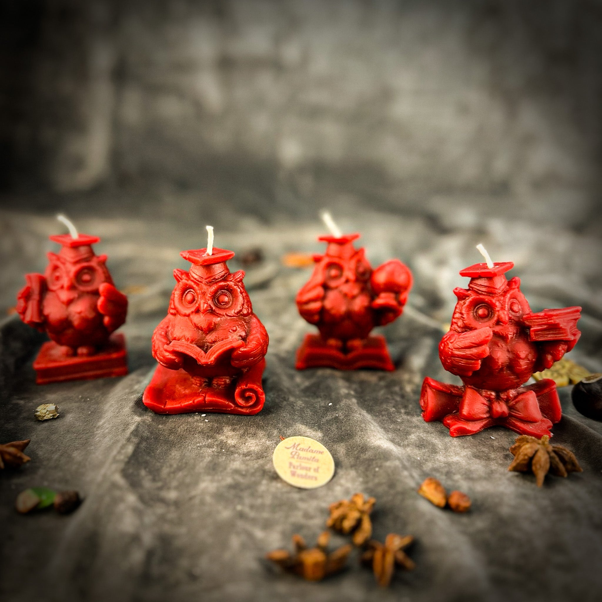 Parlour of Wonders School of Owls Candle Spell Kit with orange candles and spell ingredients for academic success and wisdom.