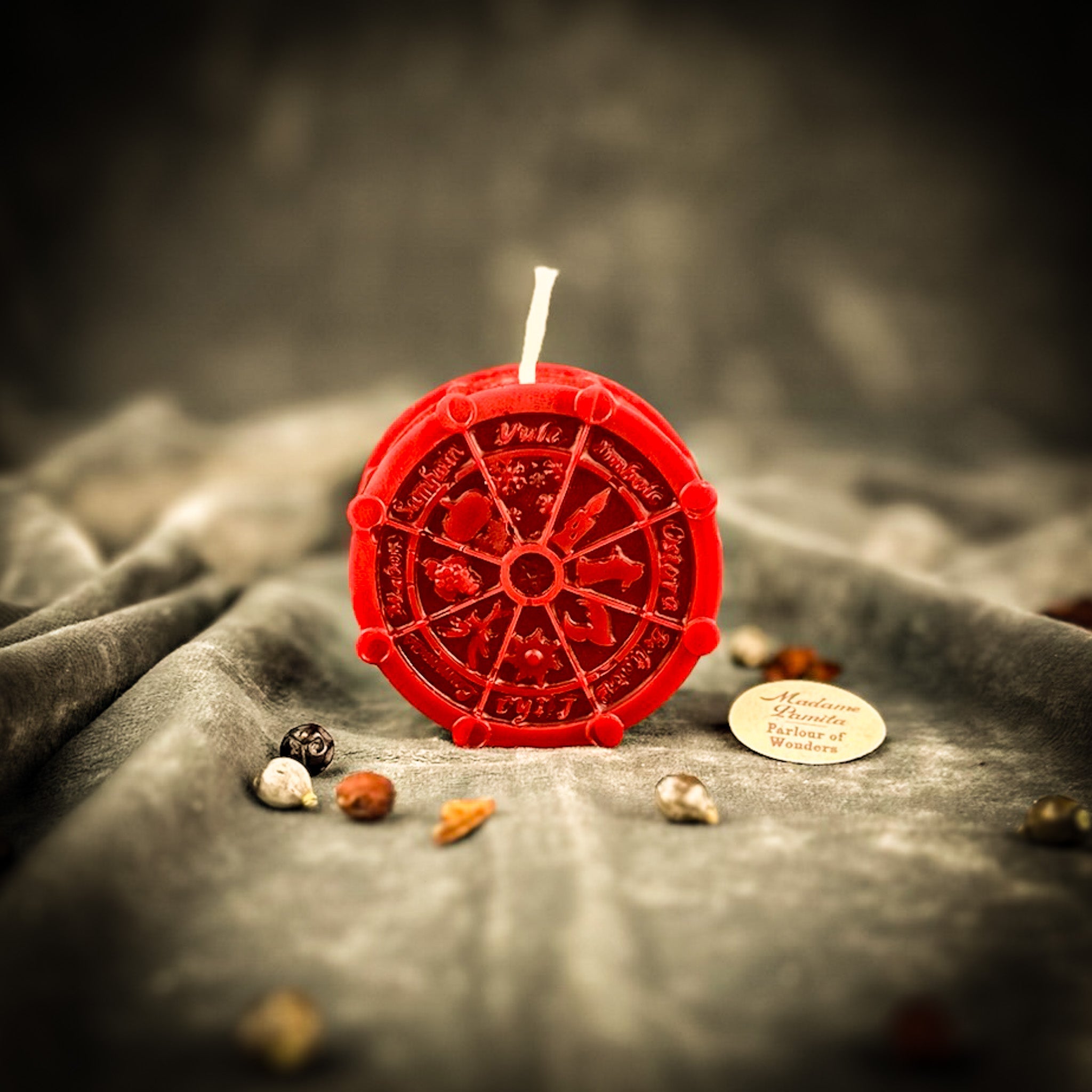 Parlour of Wonders Wheel of the Year Wishes Candle Spell Kit with orange candles and seasonal symbols for Sabbat celebrations.