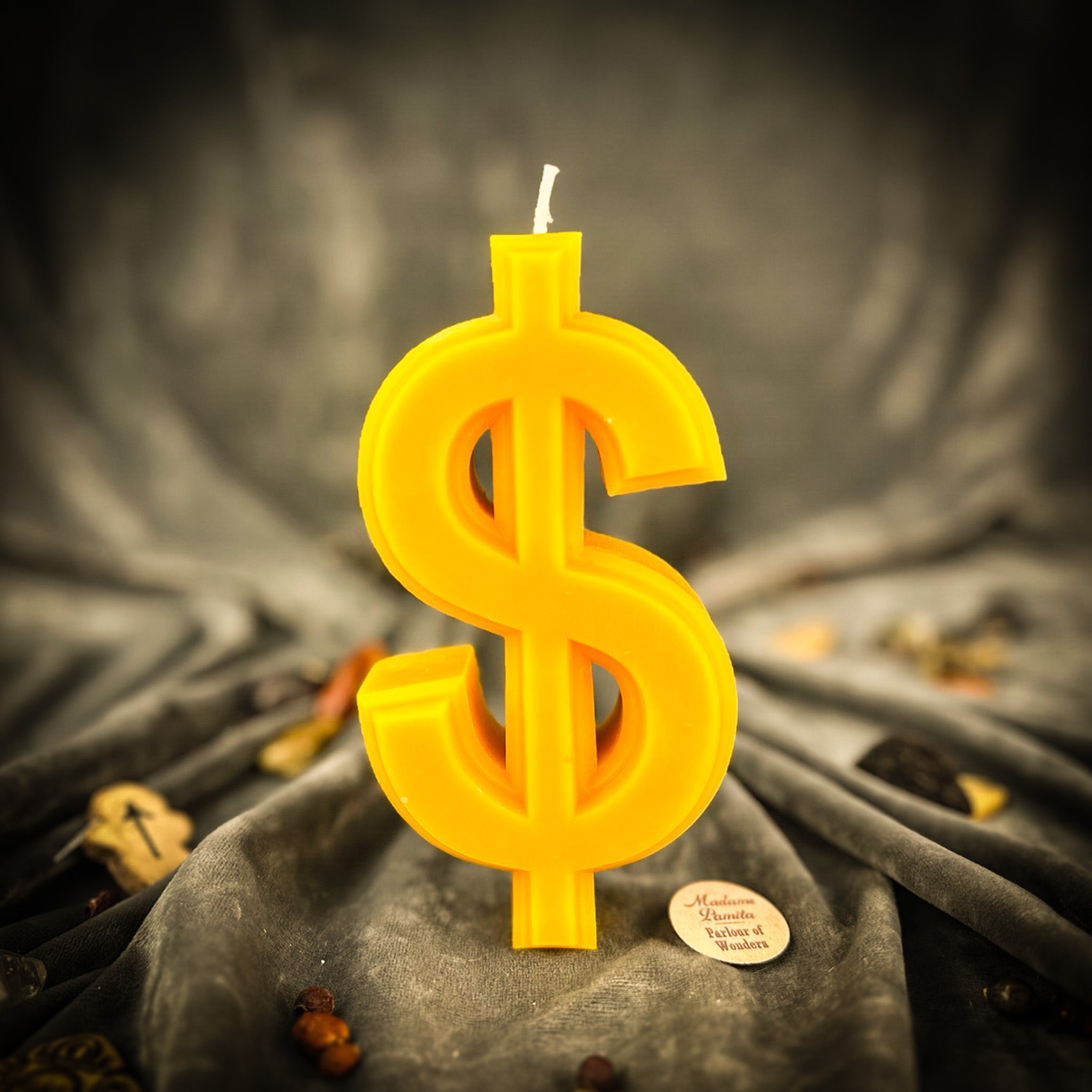 Orange Dollar Sign Candle Spell Kit by Parlour of Wonders featuring candles and magic tools for wealth and luxury rituals.
