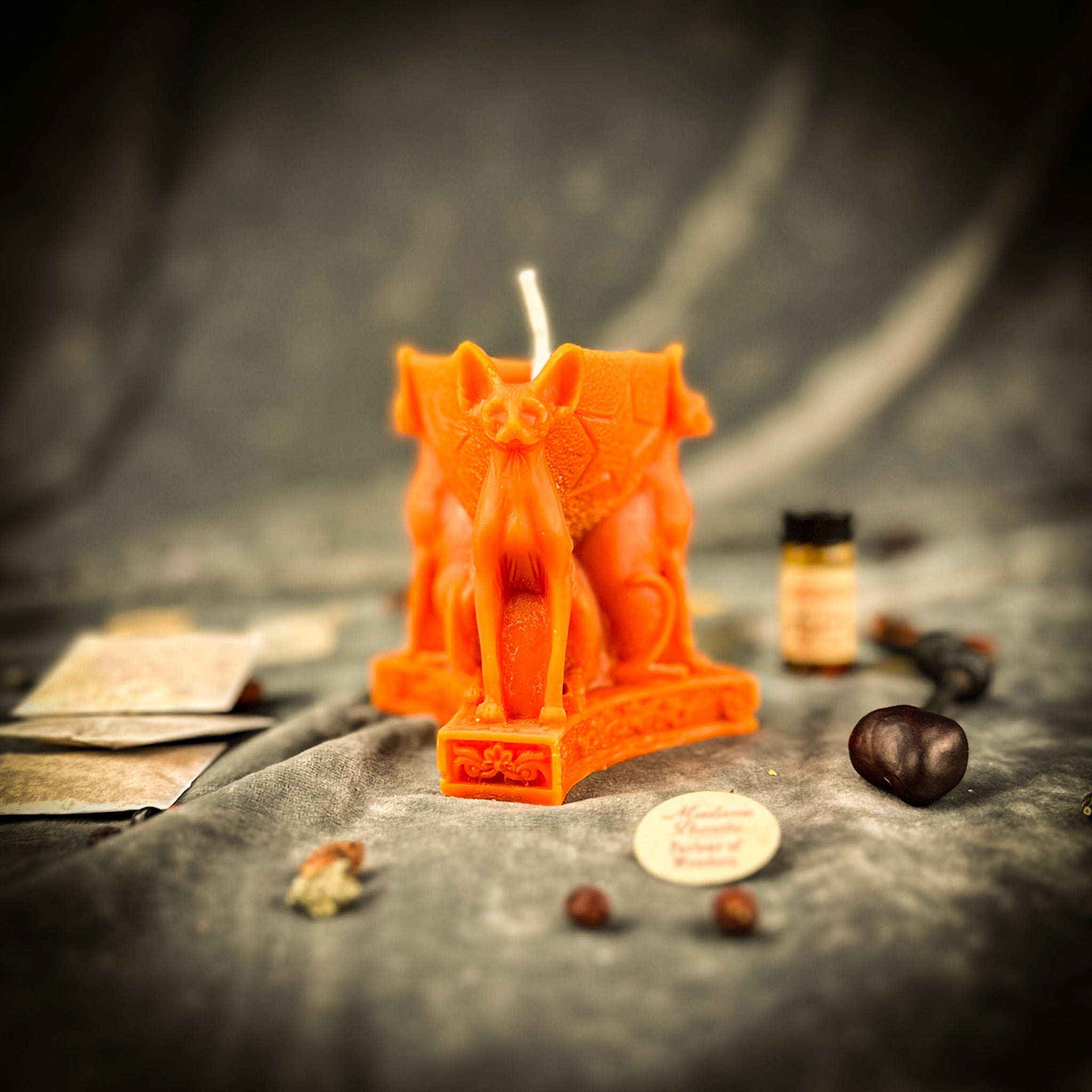 Parlour of Wonders Bastet Triple Protection Candle Spell Kit with orange candles for goddess protection and family magic.