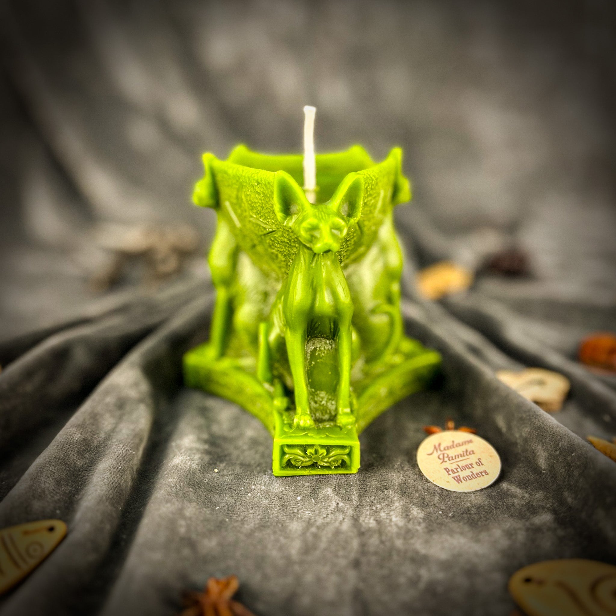 Parlour of Wonders Bastet Triple Protection Candle Spell Kit with orange candles, goddess protection, family magic elements.