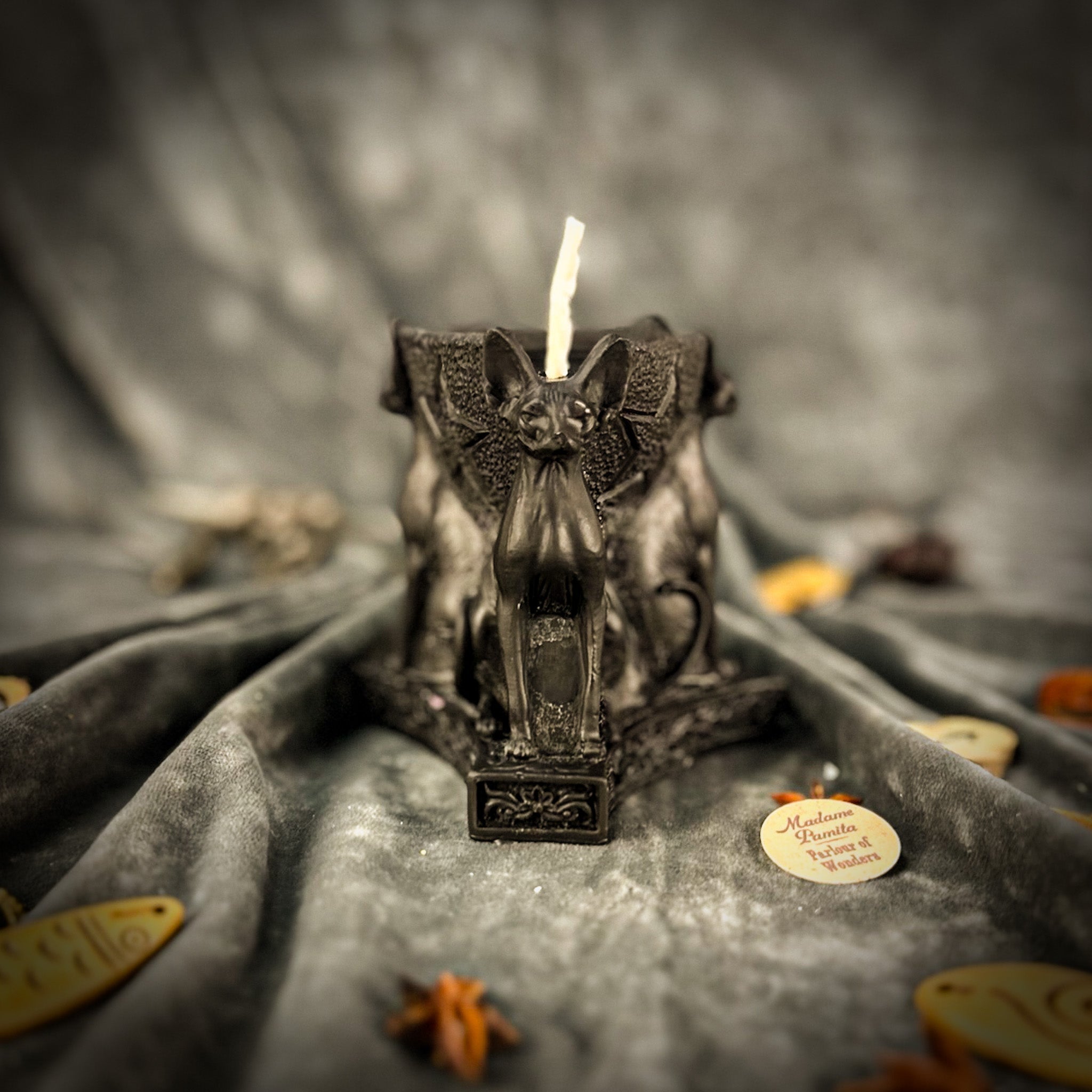 Parlour of Wonders Bastet Triple Protection Candle Spell Kit with orange candles, goddess protection, and family magic elements.