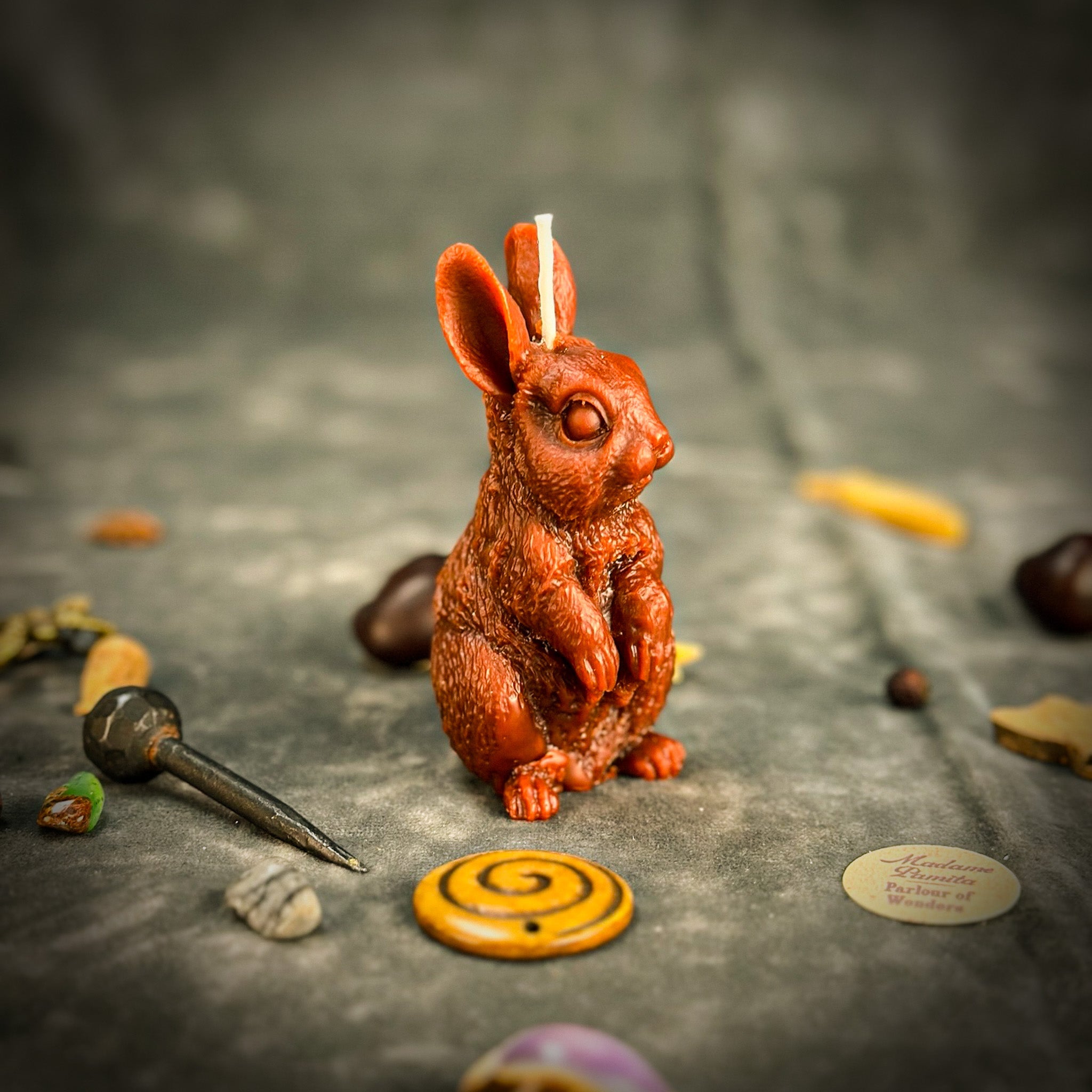 Parlour of Wonders Enchanted Bunny Candle Spell Kit for abundance and quick thinking magic, featuring orange candles and spell elements.