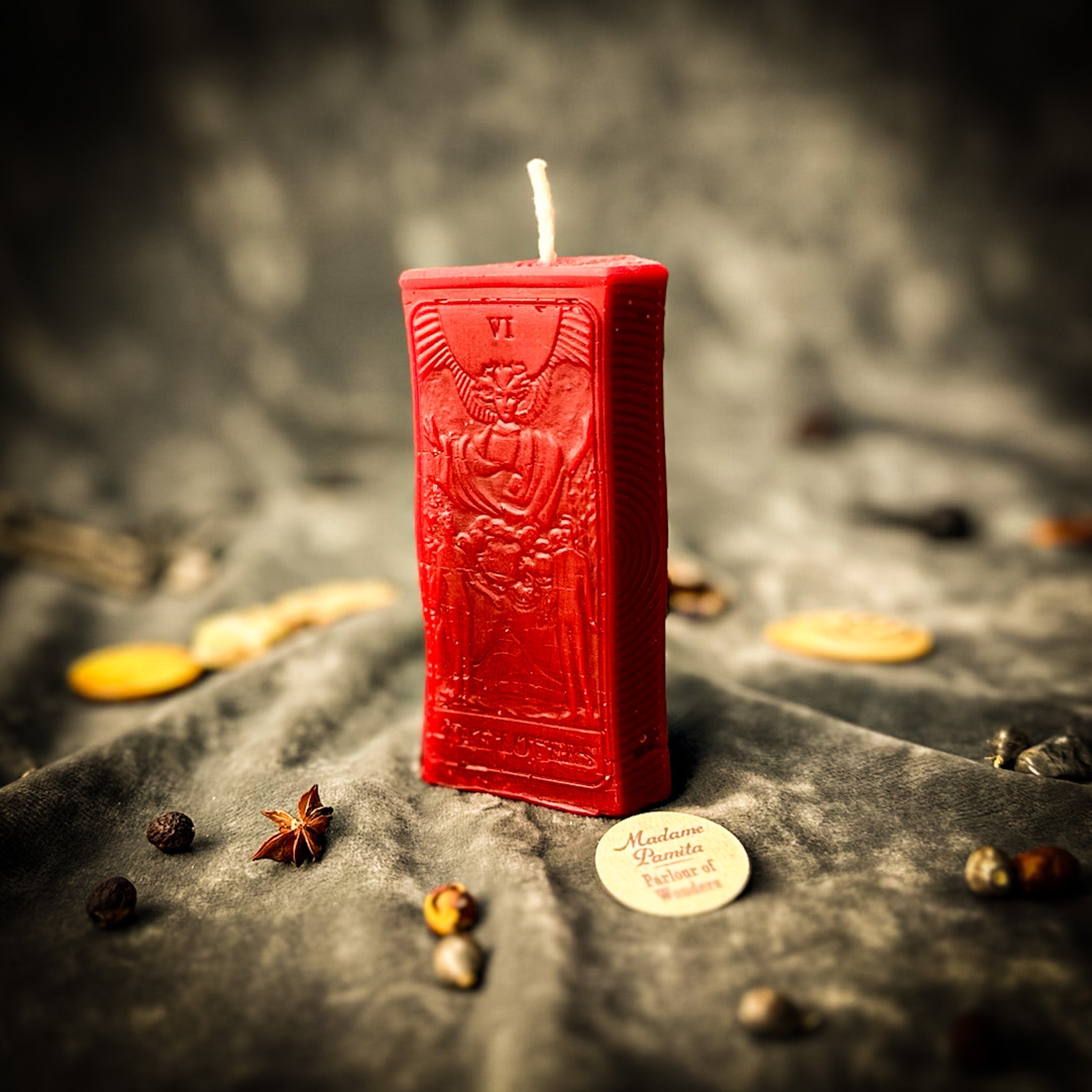 Parlour of Wonders Lovers Candle Spell Kit with orange candles for love and harmony magic, featuring ritual tools and spell components.