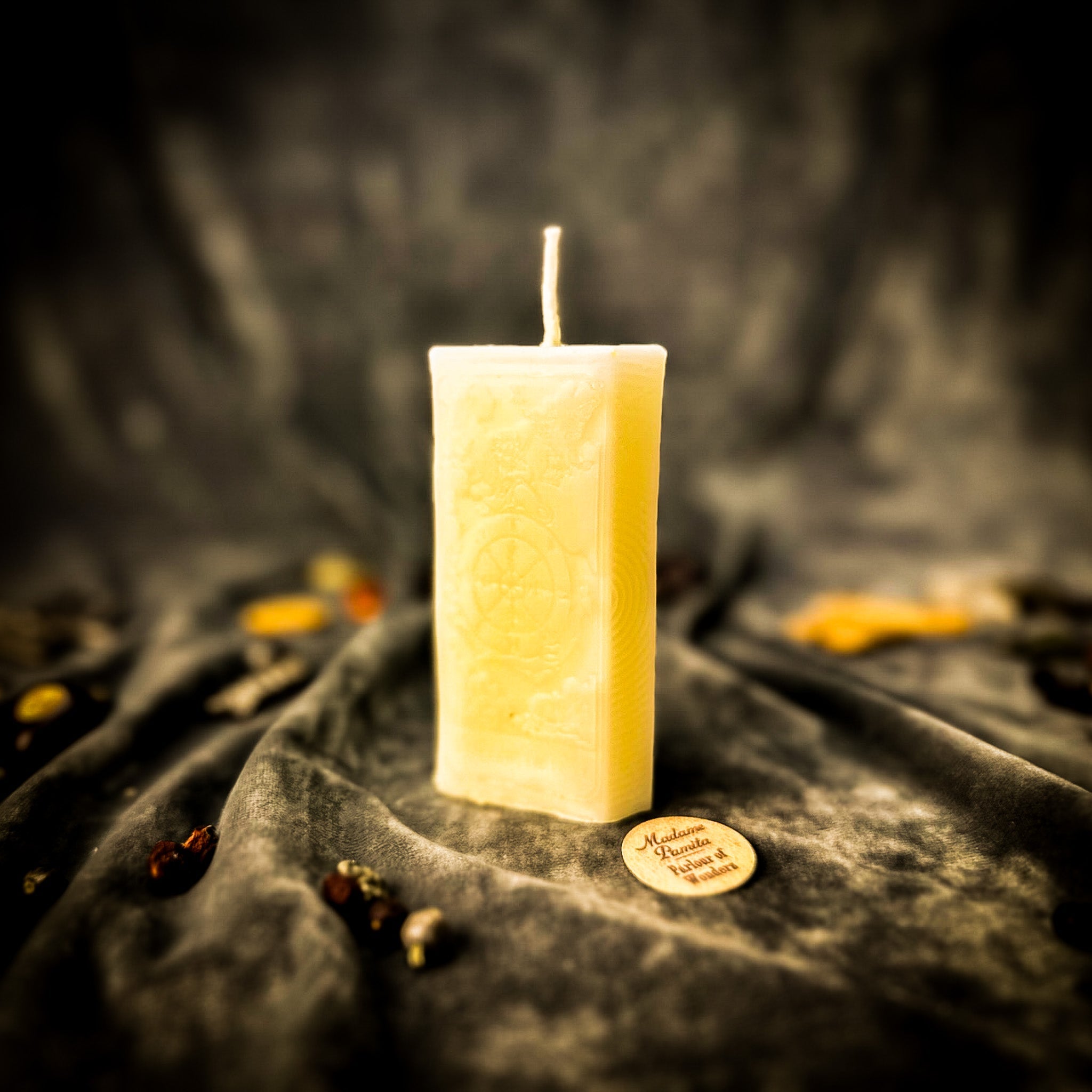 Orange Wheel of Fortune Candle Spell Kit by Parlour of Wonders with candles and spell accessories for luck and opportunity magic.