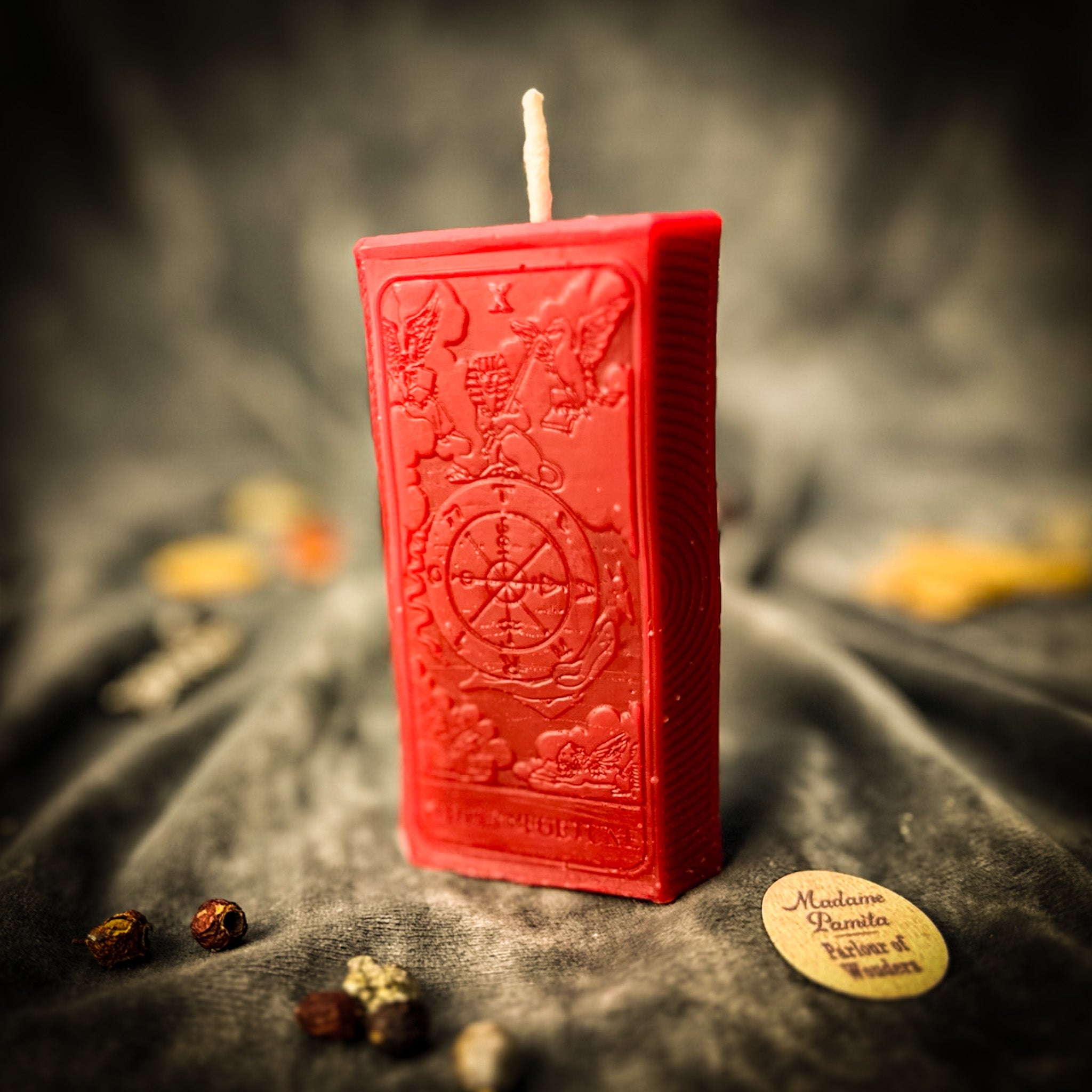 Orange Wheel of Fortune Candle Spell Kit by Parlour of Wonders for luck and opportunity magic, featuring candles and spell tools.