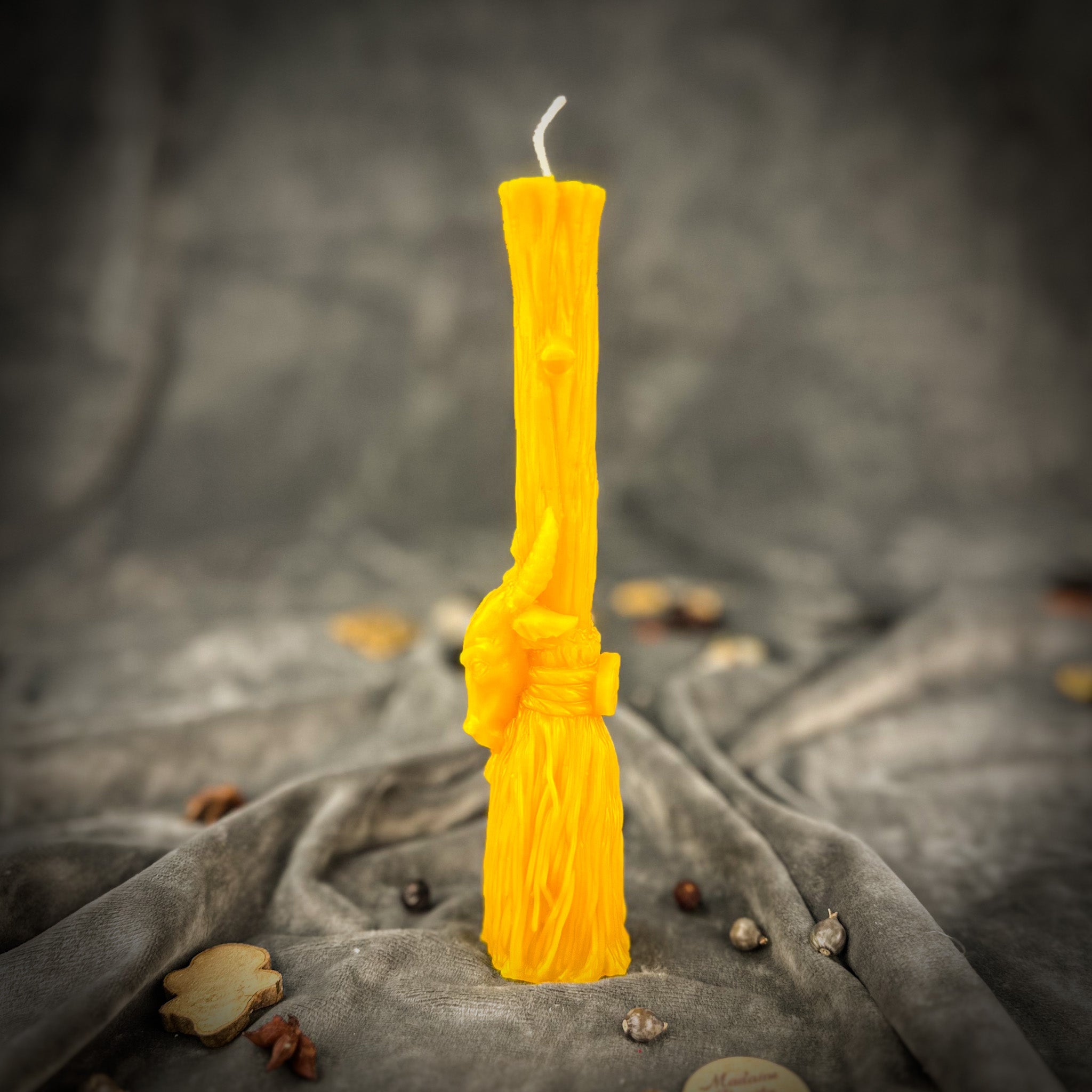 Sacred Goat Broom Candle Spell Kit by Parlour of Wonders with orange candles for banishing and protection rituals.
