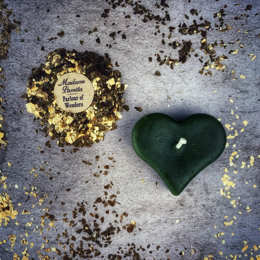 Mini Heart Candle Spell Kit by Parlour of Wonders with pink candles for love influence and emotional healing magic.