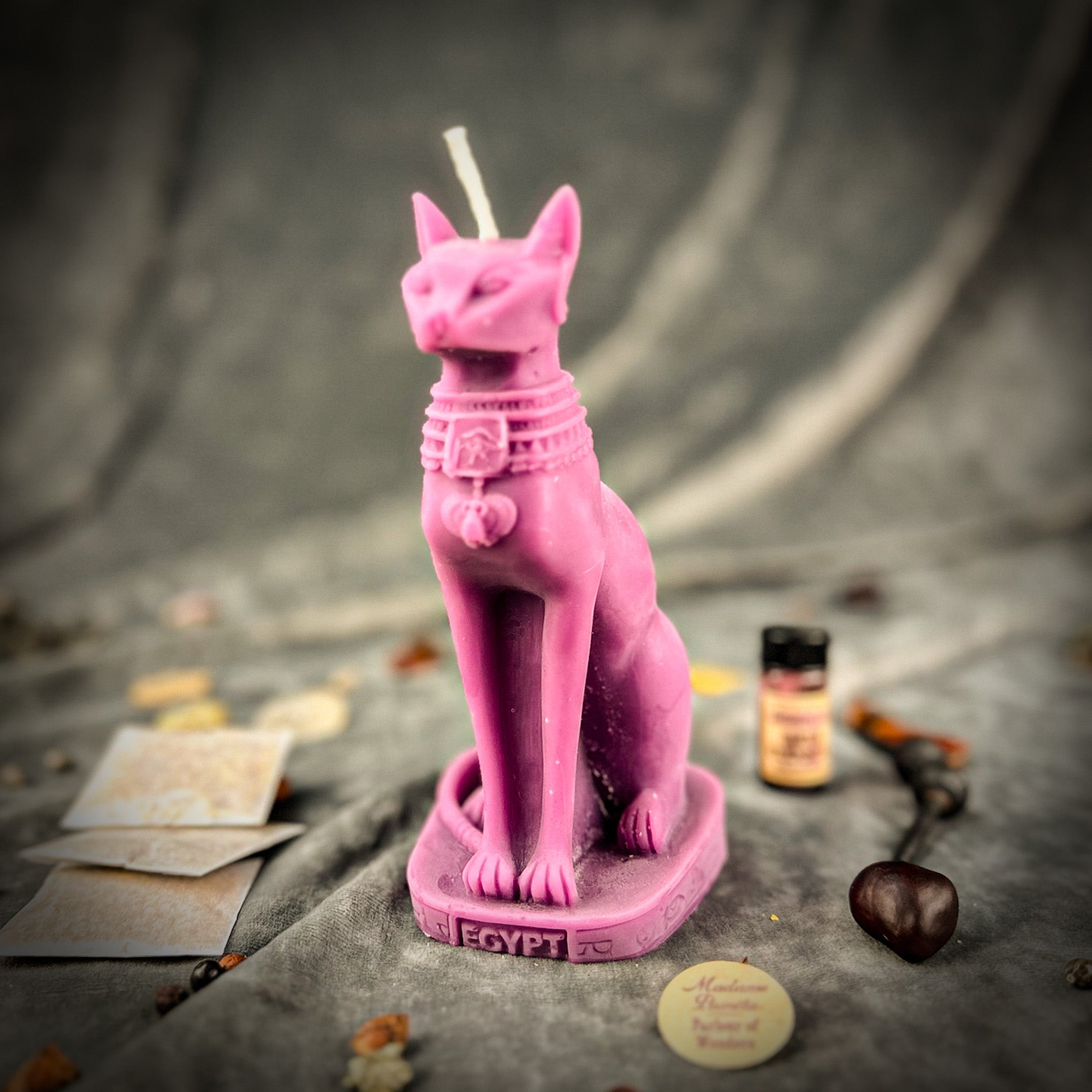Purple Bast Candle Spell Kit from Parlour of Wonders featuring Egyptian goddess protection and fertility magic candles.