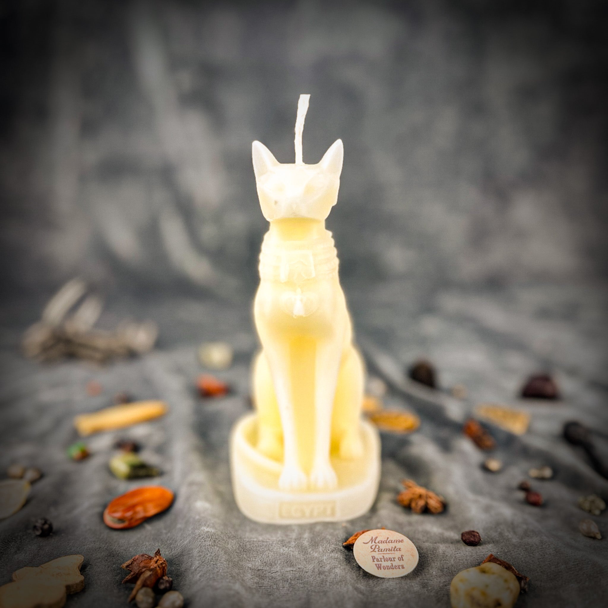 Purple Bast Candle Spell Kit by Parlour of Wonders featuring Egyptian goddess protection and fertility magic elements