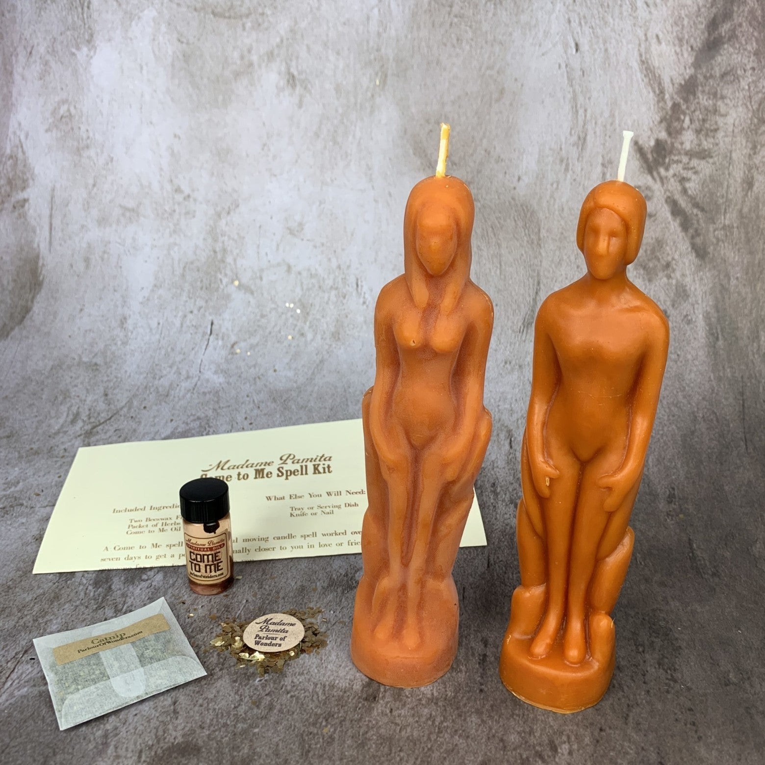 Come to Me Candle Spell Kit by Parlour of Wonders, purple candle for attracting love and passion, featuring a female figure design.