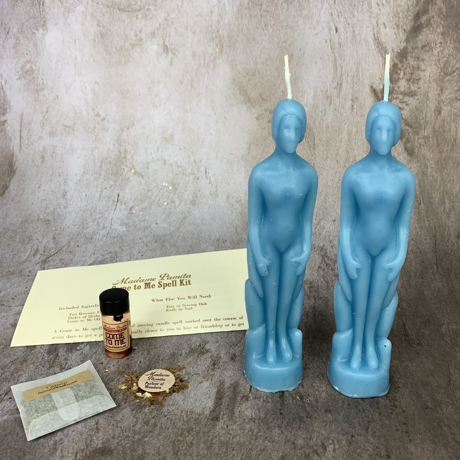 Come to Me Candle Spell Kit by Parlour of Wonders featuring purple candles for attracting love and passion.