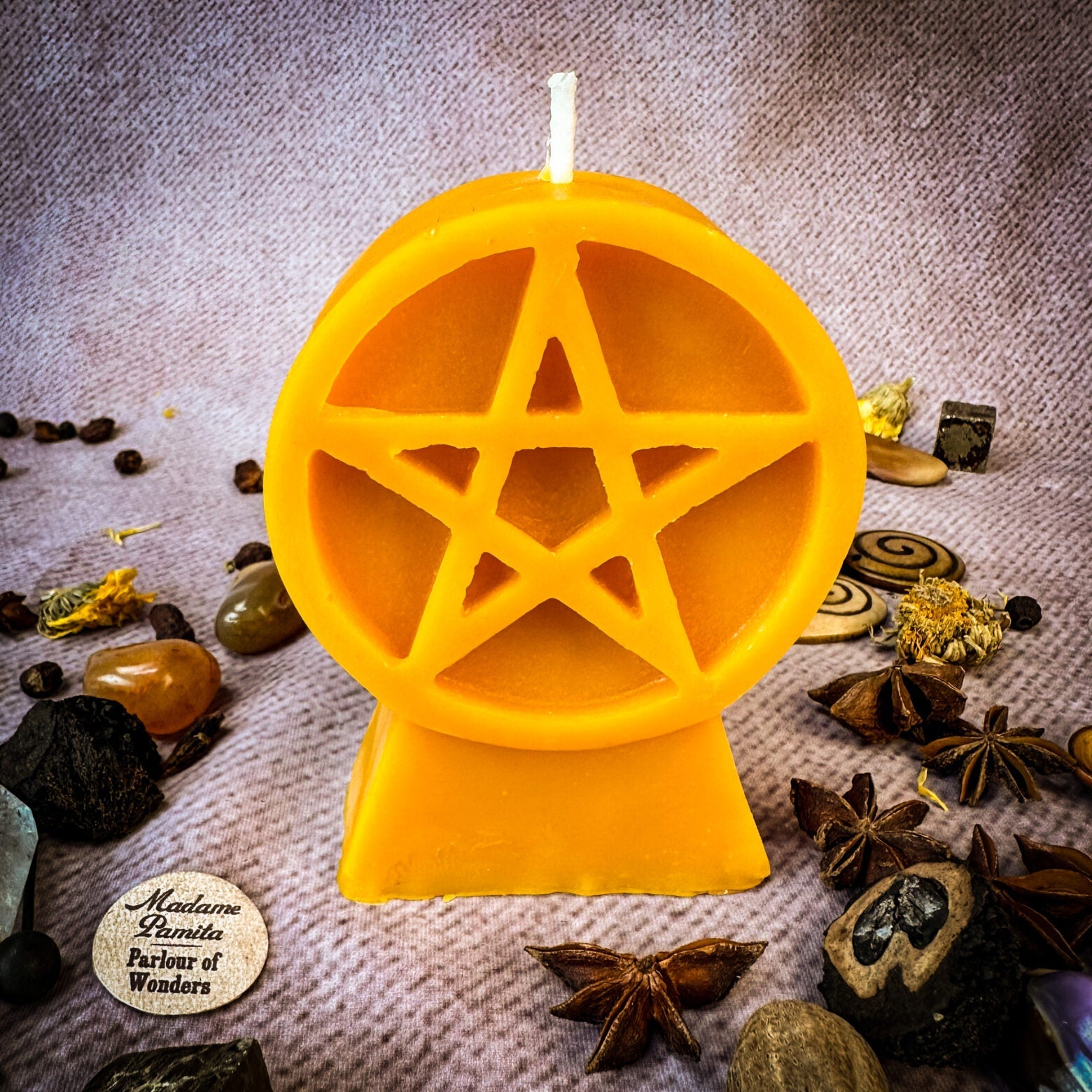 Purple Pentacle of Protection Candle Spell Kit by Parlour of Wonders, includes candles and tools for spiritual safety magic.