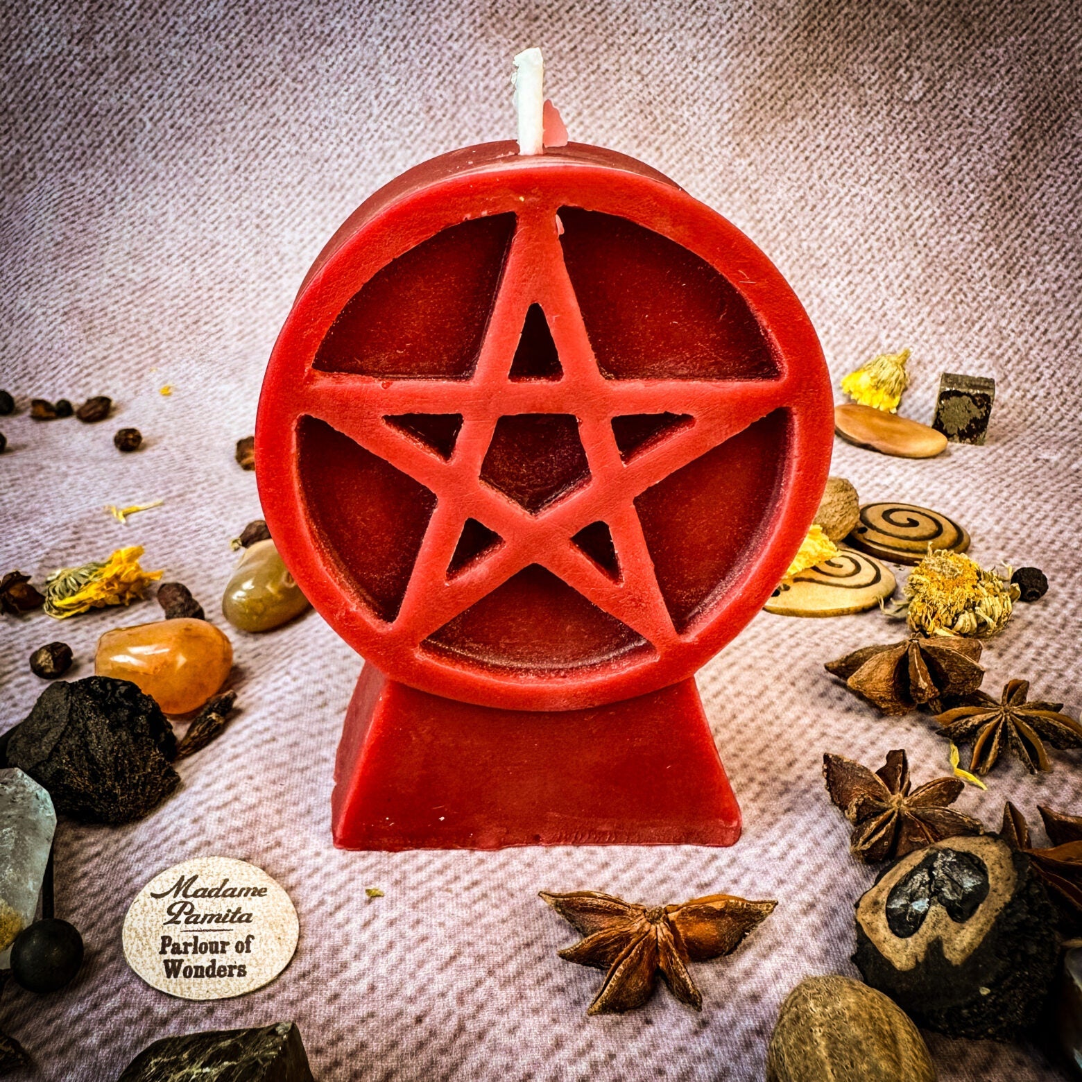 Purple Pentacle of Protection Candle Spell Kit with five elements for spiritual safety and protective magic by Parlour of Wonders.