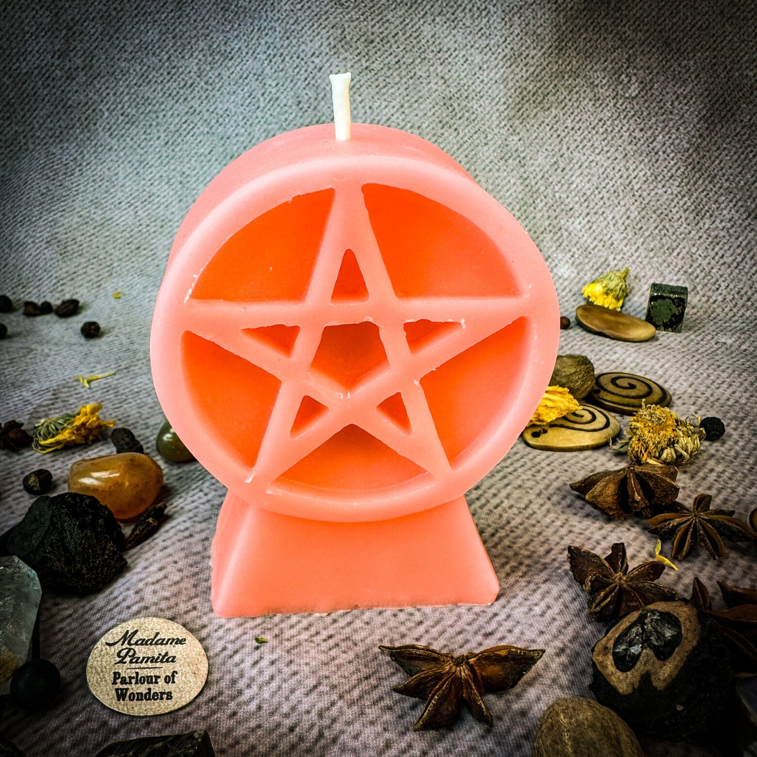 Purple Pentacle of Protection Candle Spell Kit with five elements for spiritual safety and magical protection, by Parlour of Wonders.