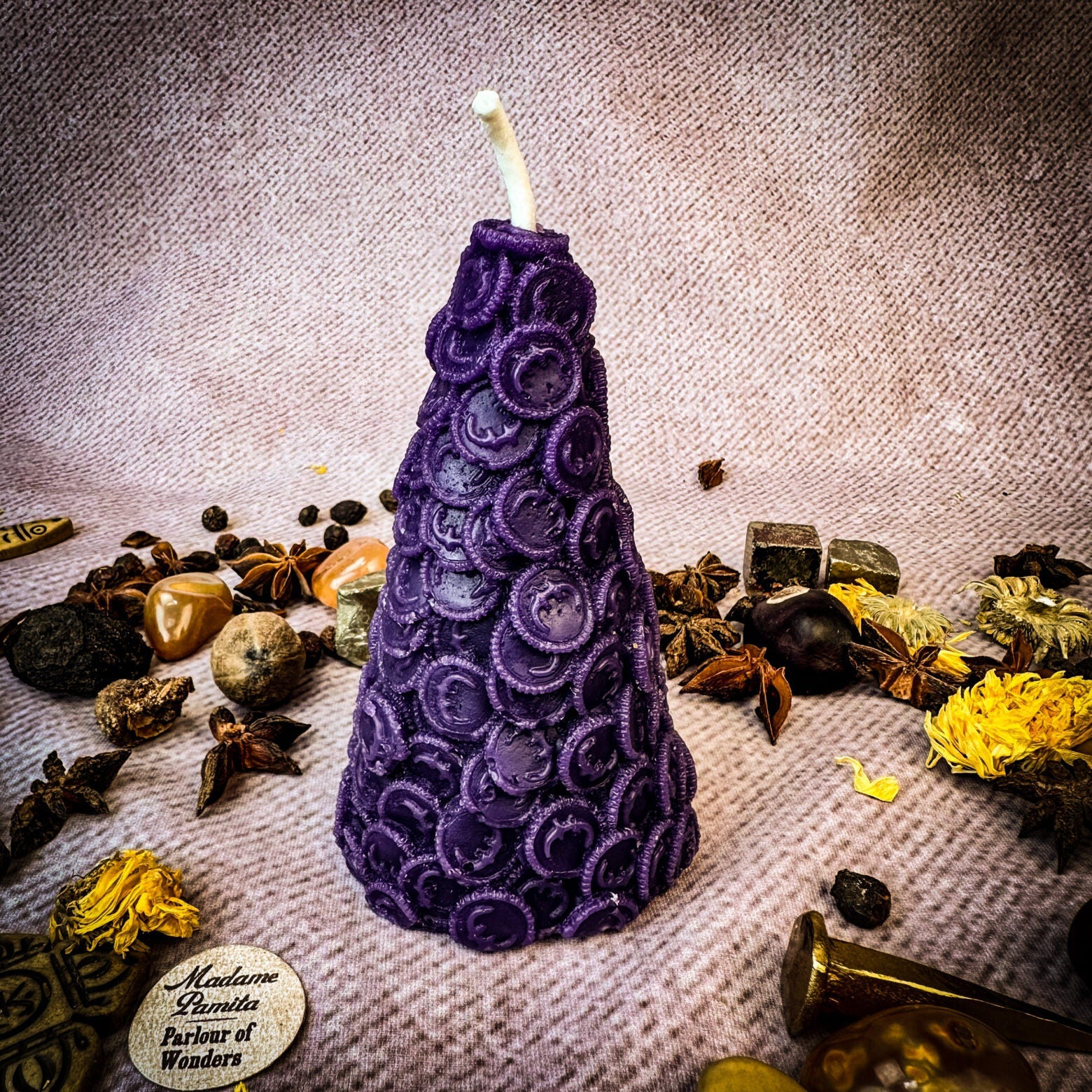 Red Cone of Coins Candle Spell Kit by Parlour of Wonders, featuring candles and tools for money attraction and prosperity magic.