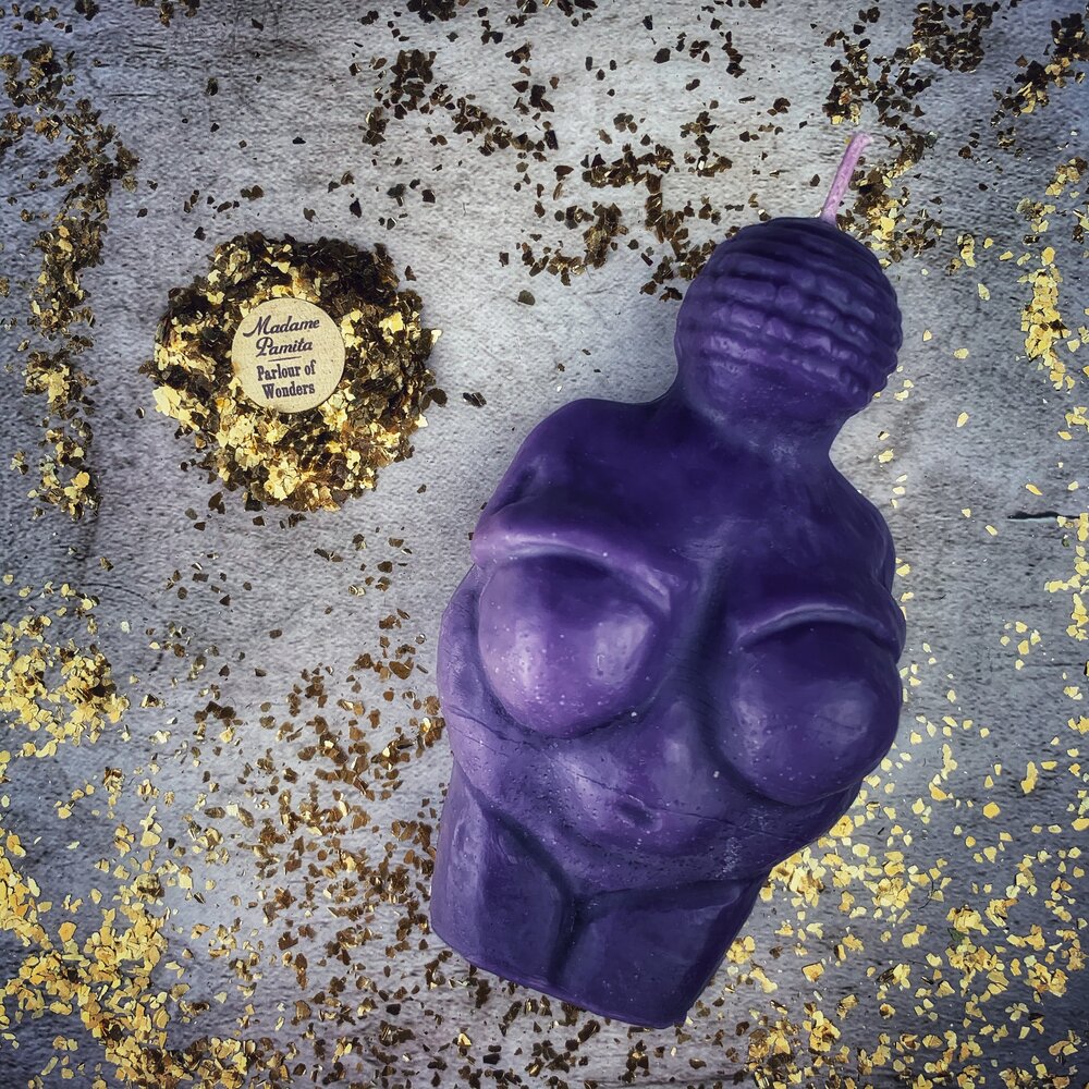 Red Goddess of Willendorf Candle Spell Kit from Parlour of Wonders with candles, herbs, and tools for feminine power and fertility magic.